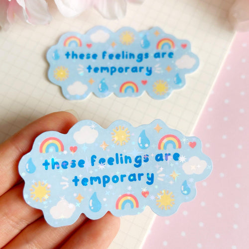 Blue feelings quote die cut vinyl holo sticker