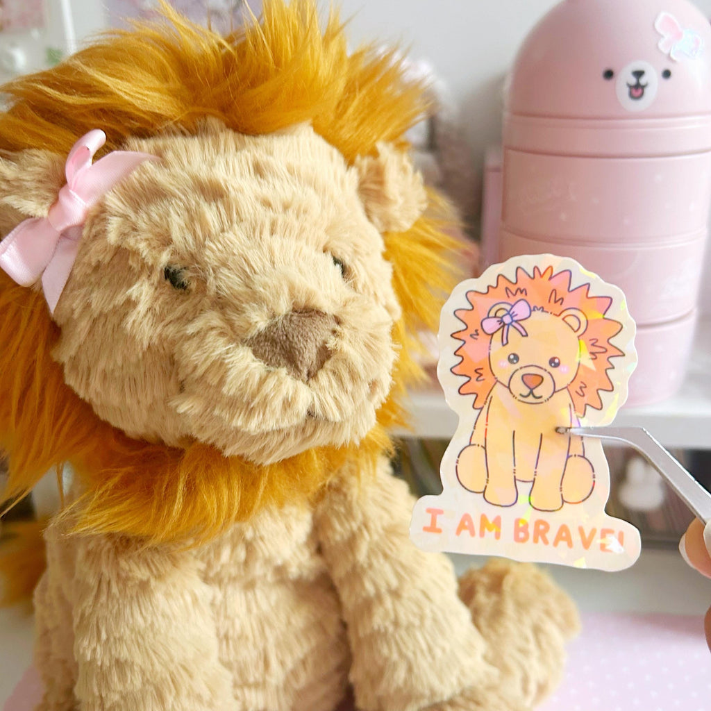I am brave lion quote die cut vinyl holographic sticker