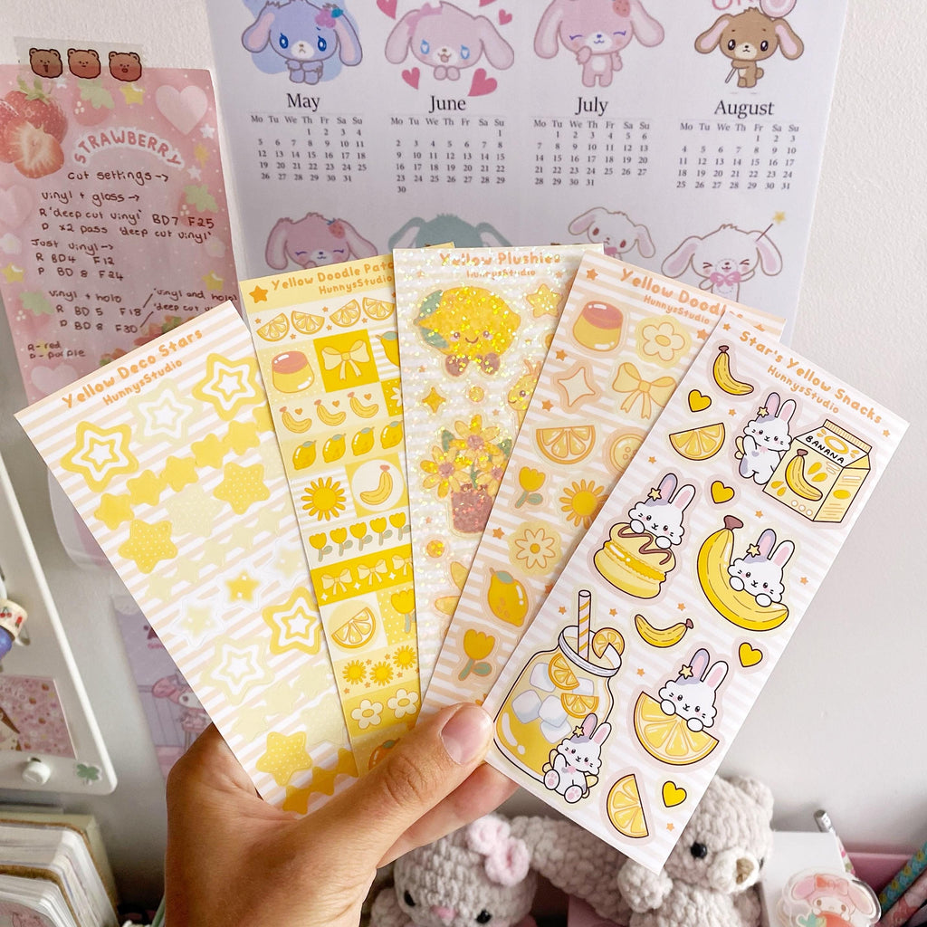 Yellow plushies holographic vinyl sticker sheet