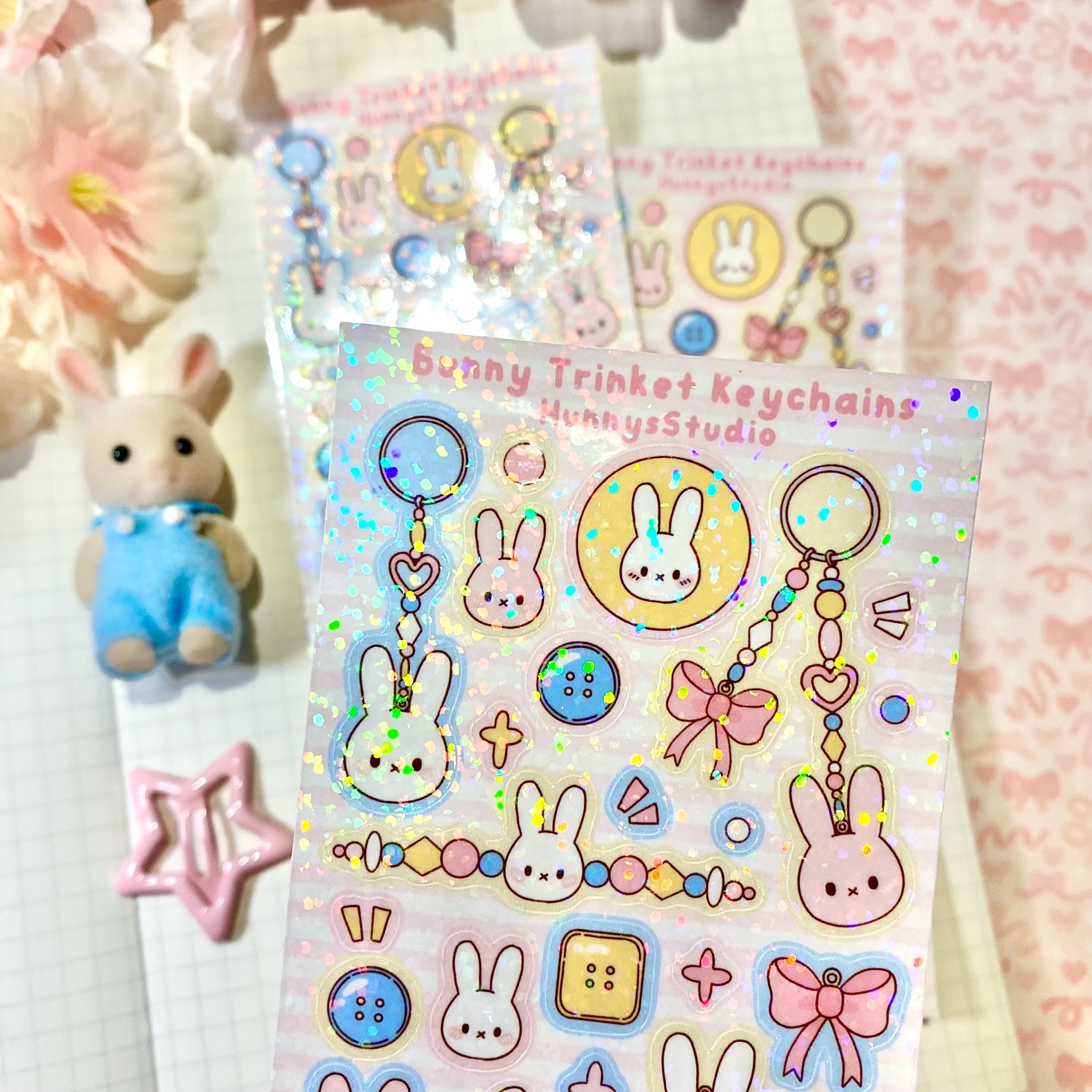 Bunny trinket keychains vinyl holographic sticker sheet