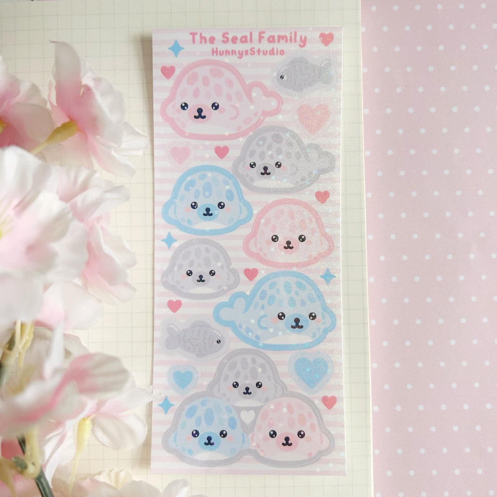 Seal family vinyl holographic sticker sheet