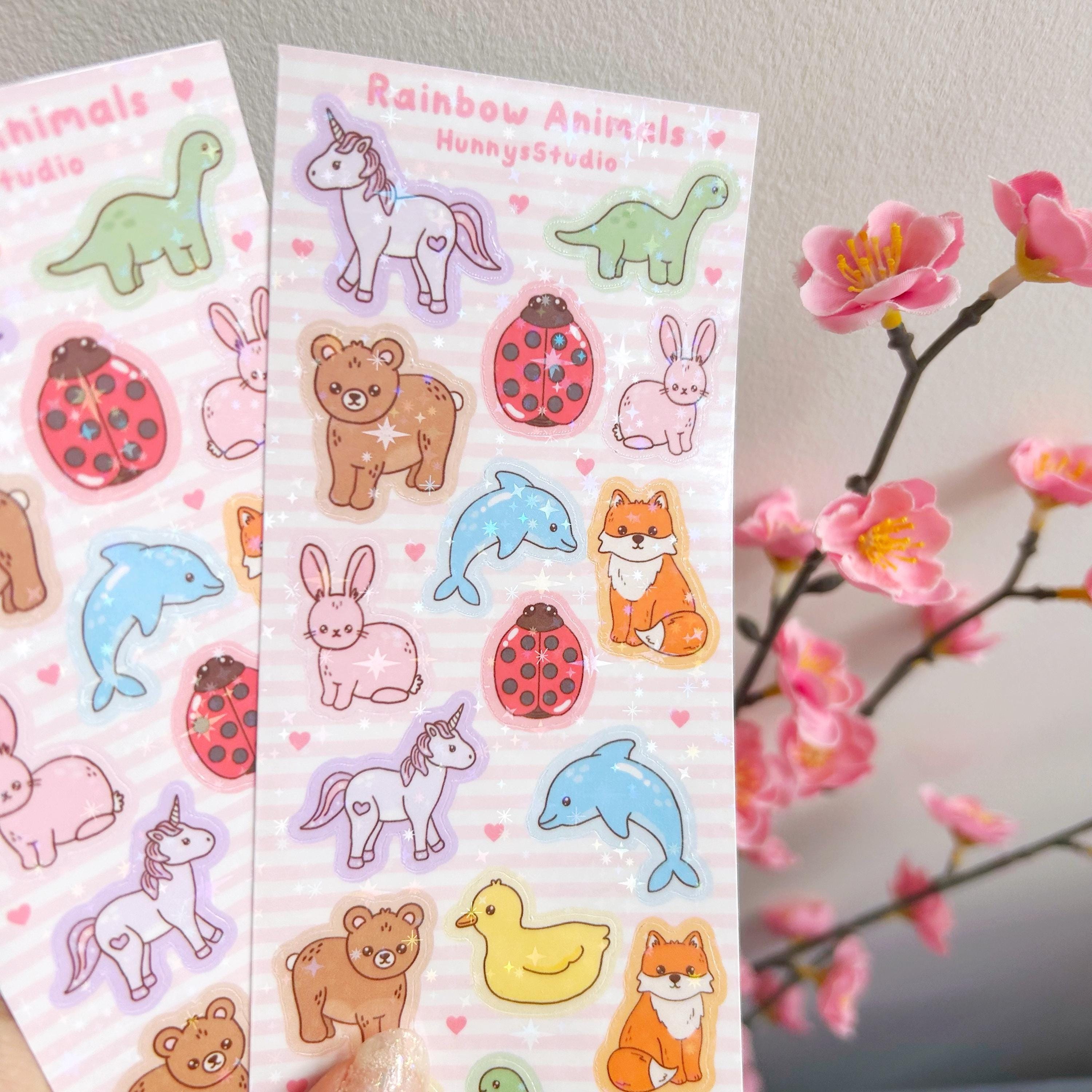 Rainbow Animals vinyl holographic sticker sheet