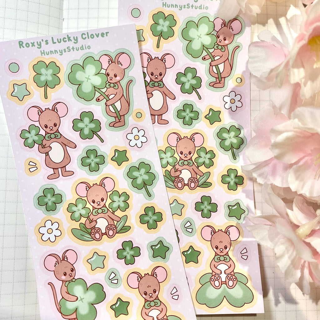 Roxy's lucky clover matte vinyl sticker sheet
