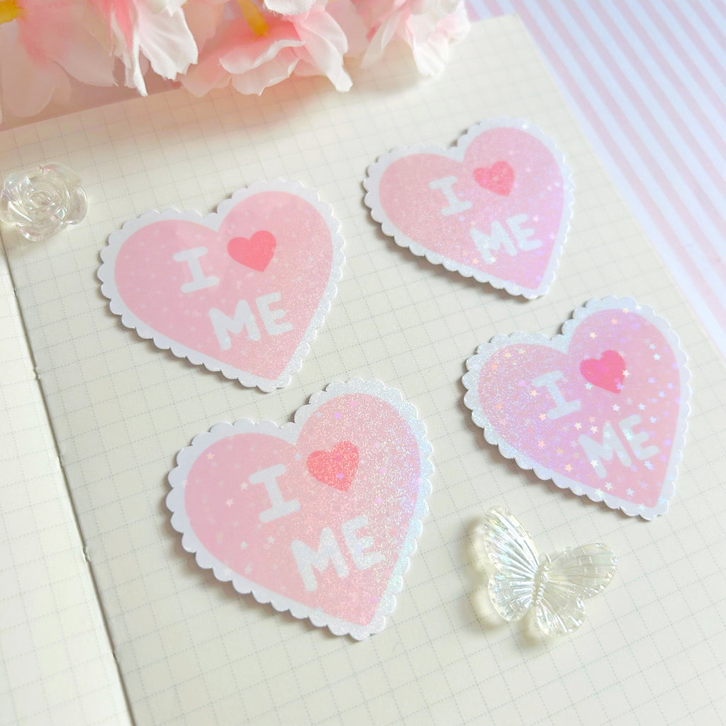 I love me die cut vinyl holographic sticker