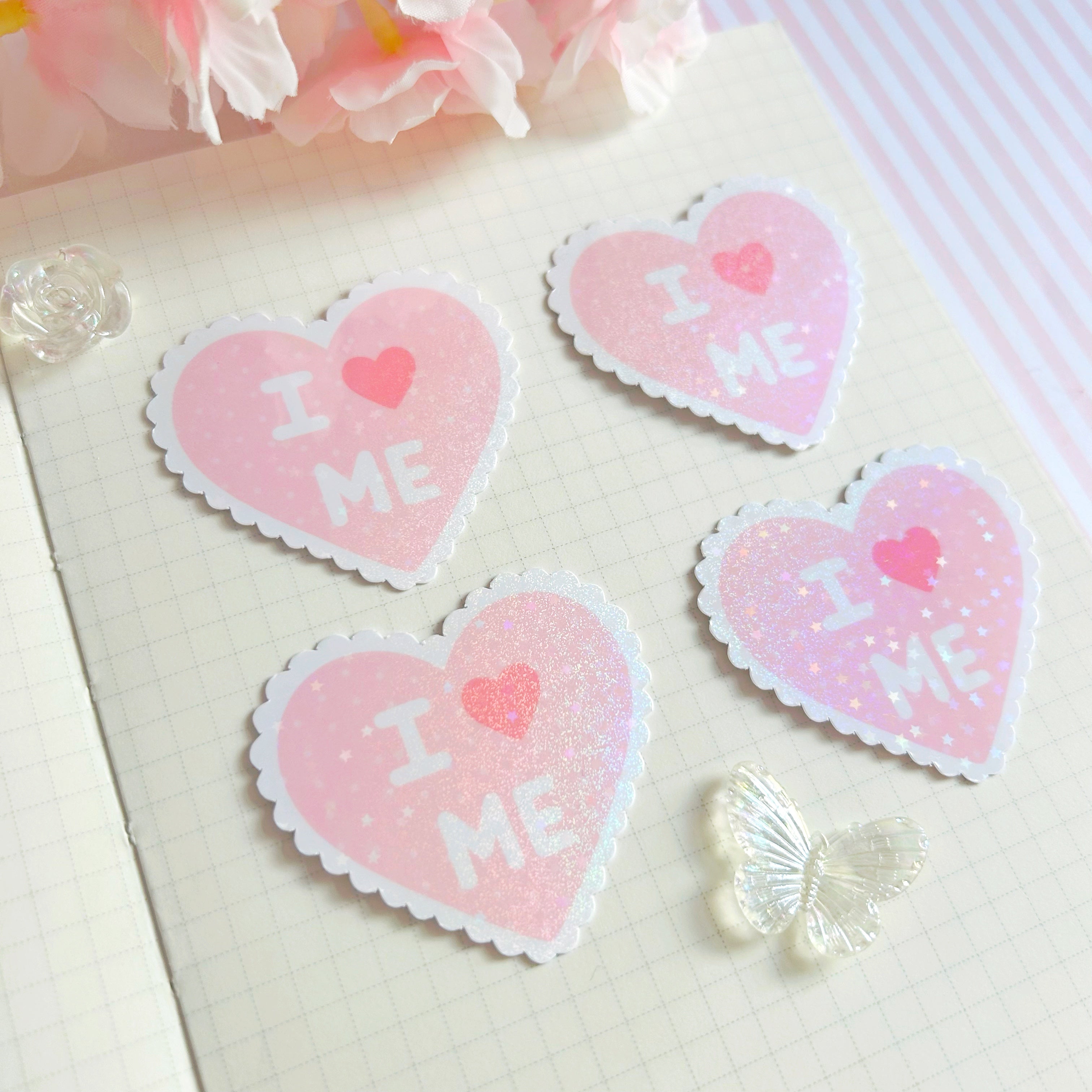 I love me die cut vinyl holographic sticker