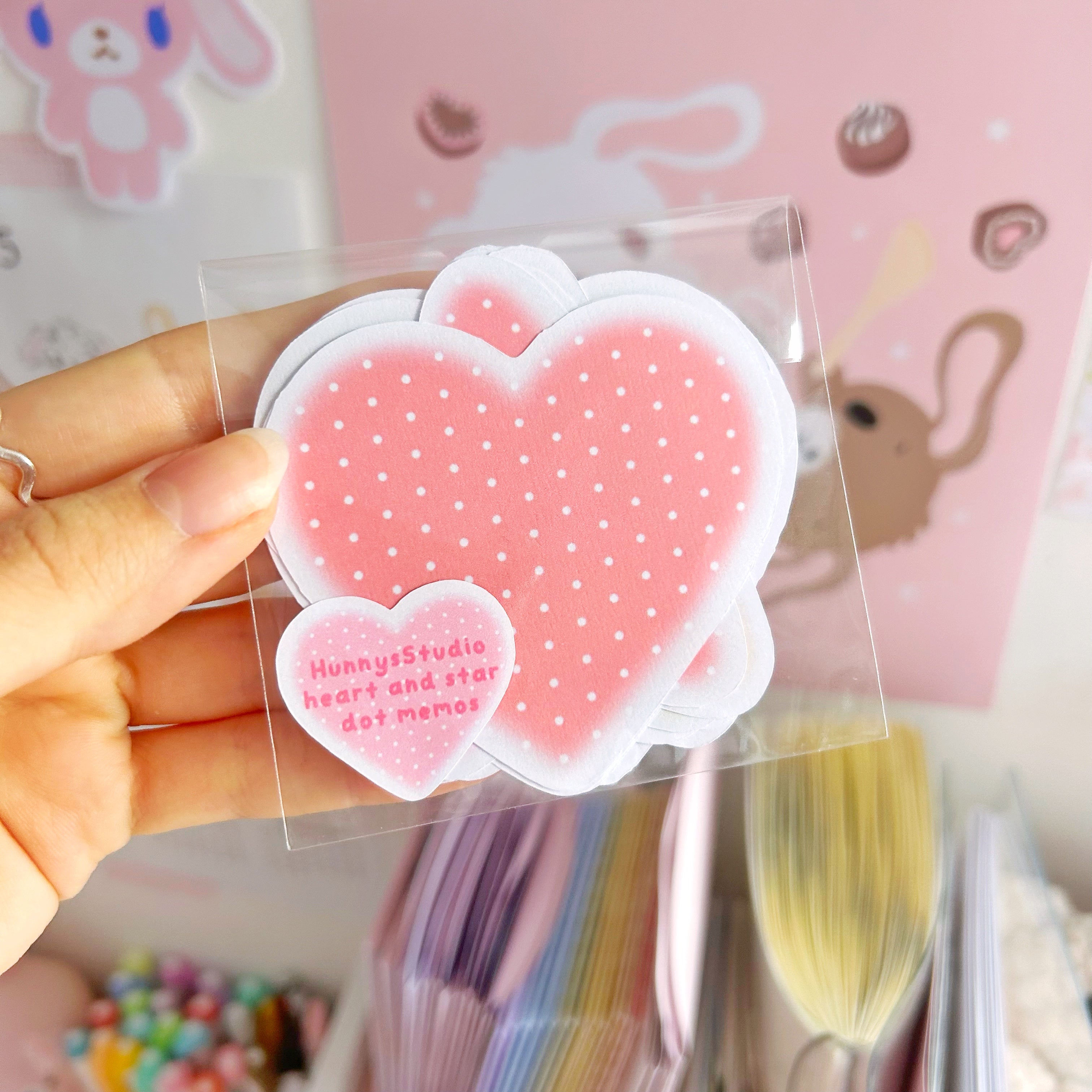 Heart and star dot memos, Rainbow memo note papers