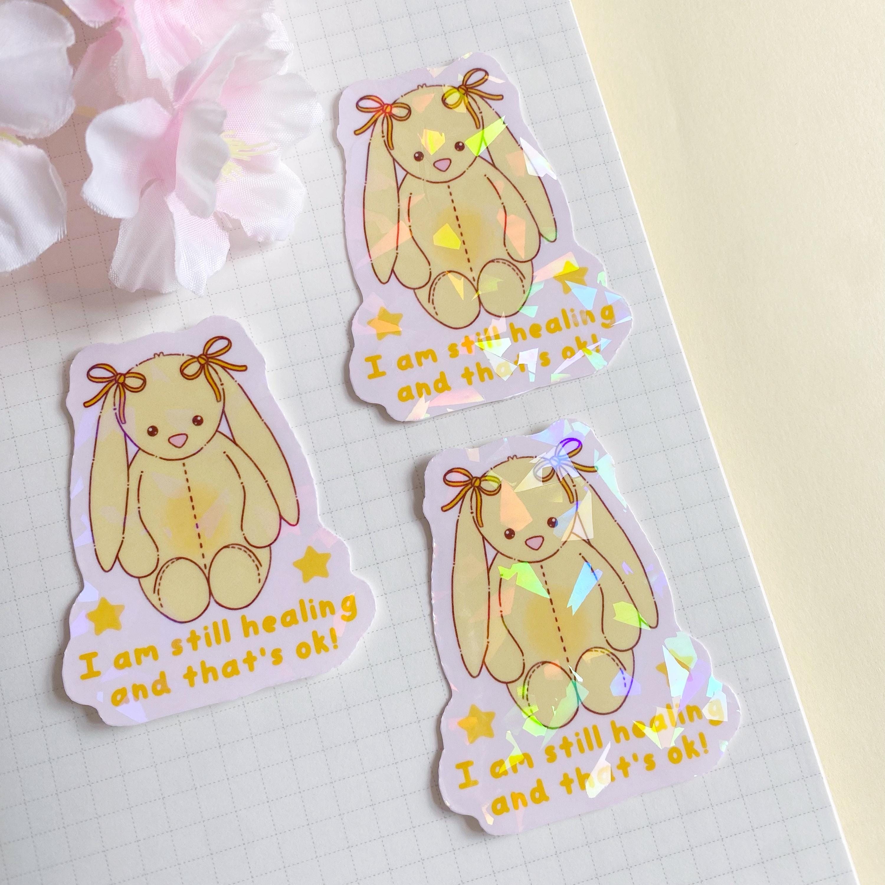 yellow bunny healing quote die cut vinyl holo sticker