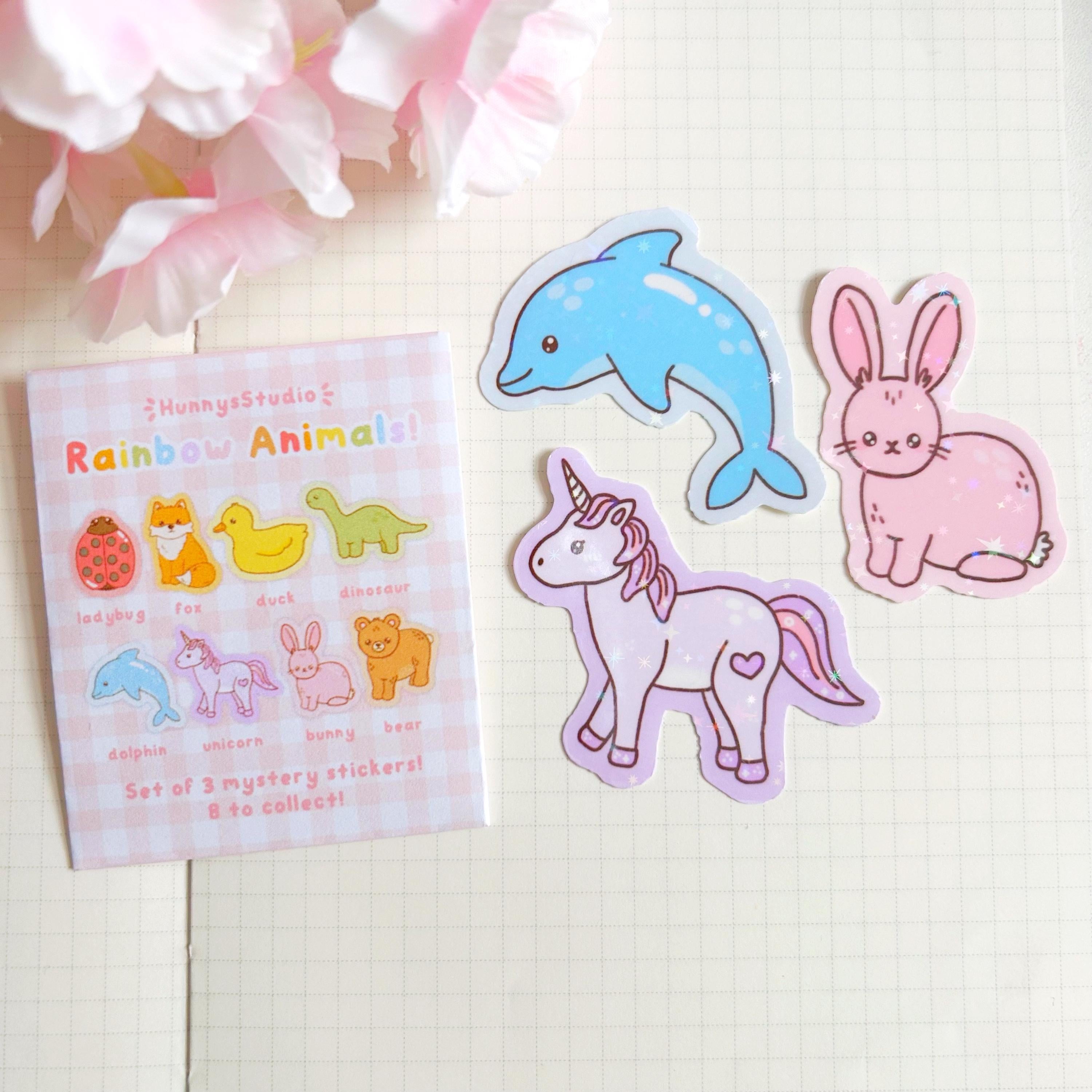 Rainbow animals mystery holographic die cut stickers