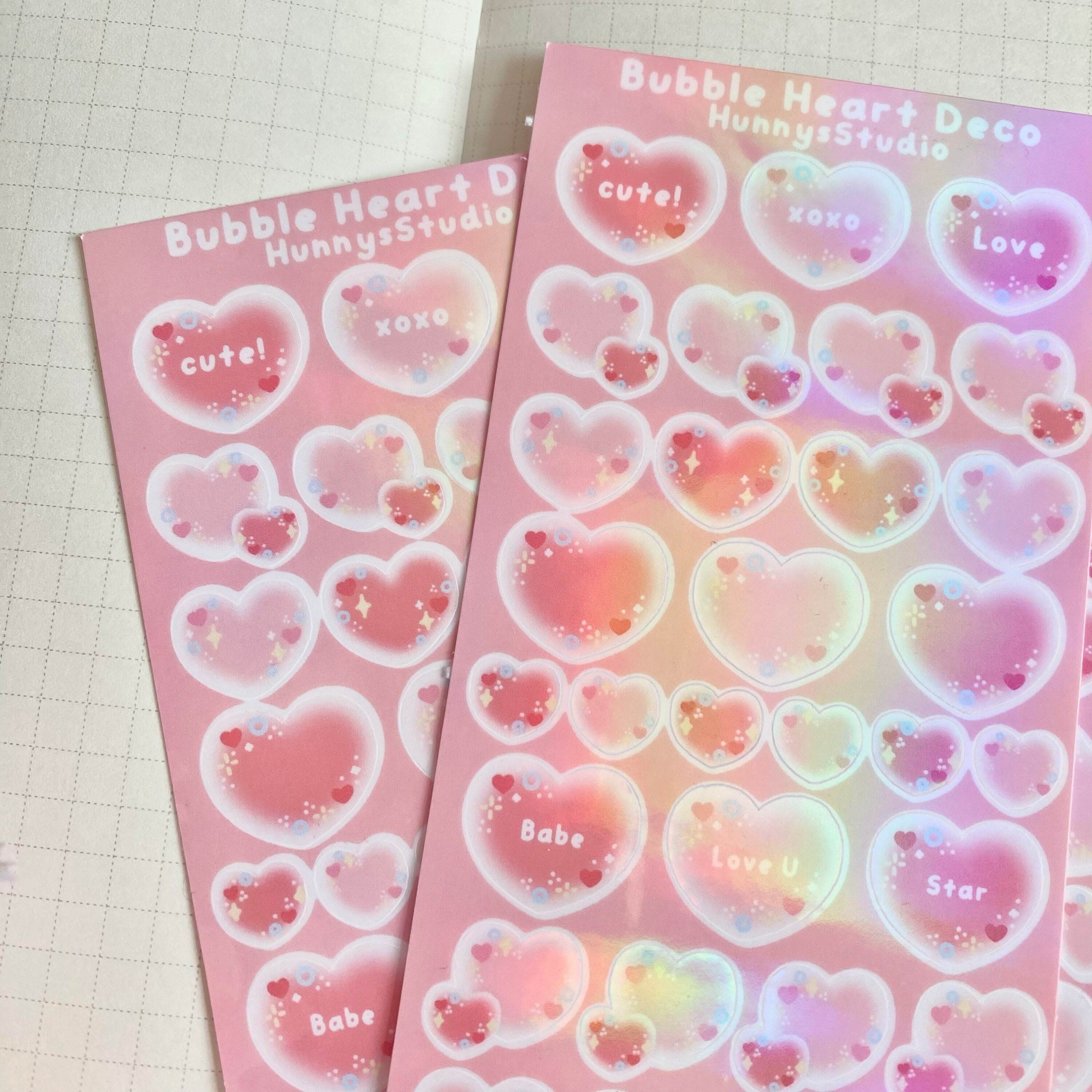 bubble hearts deco holographic vinyl sticker sheet