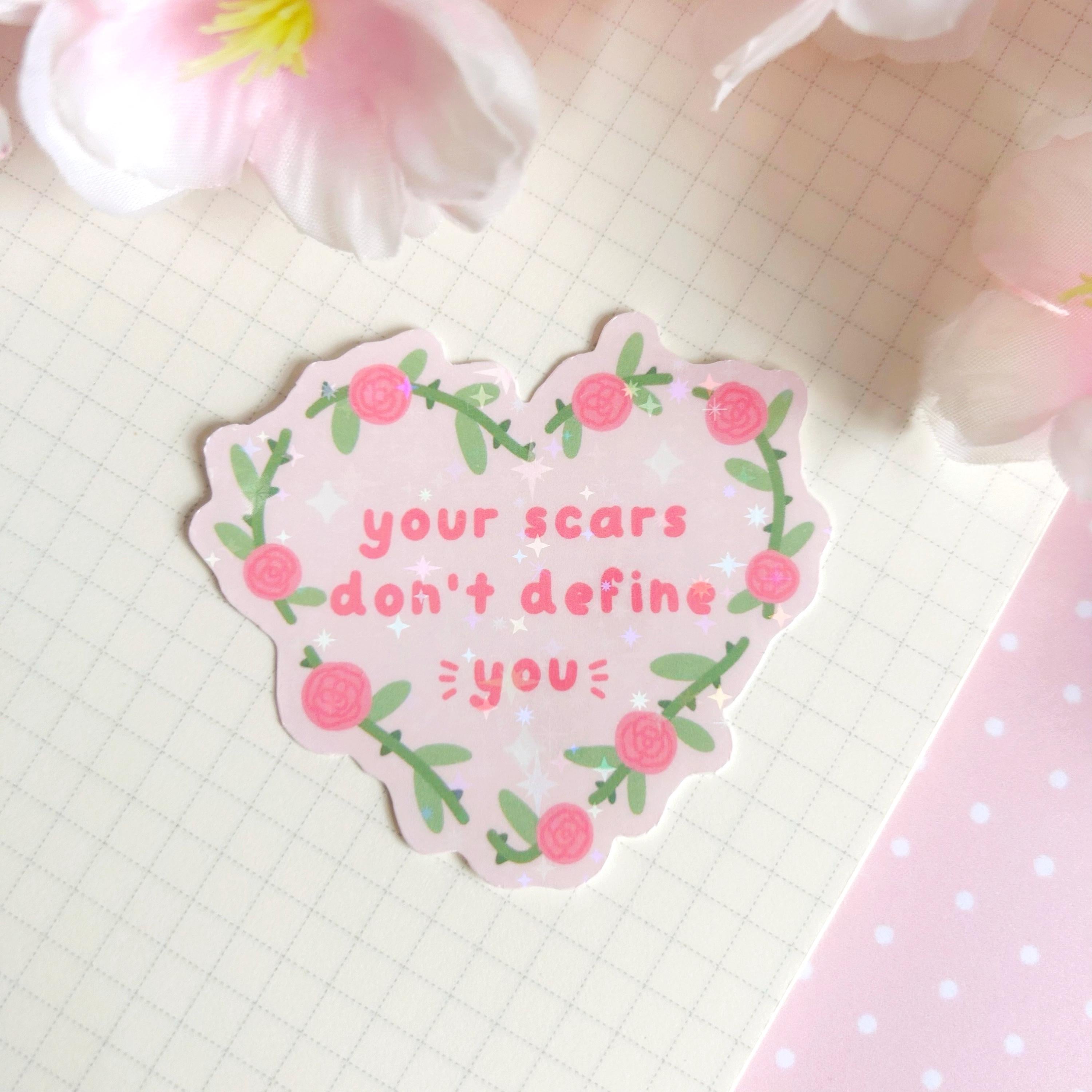 Rose heart scars quote die cut vinyl holo sticker