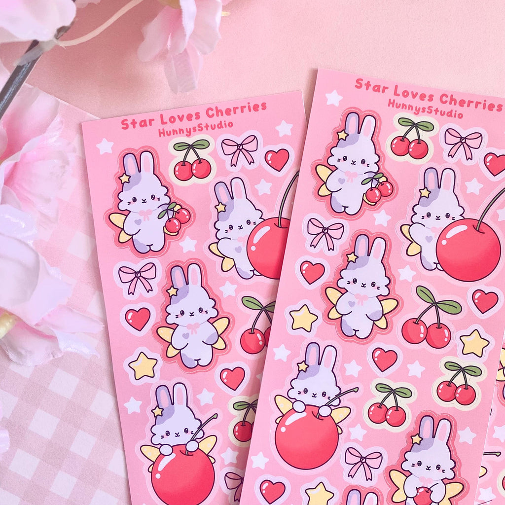 Star loves cherries matte vinyl sticker sheet