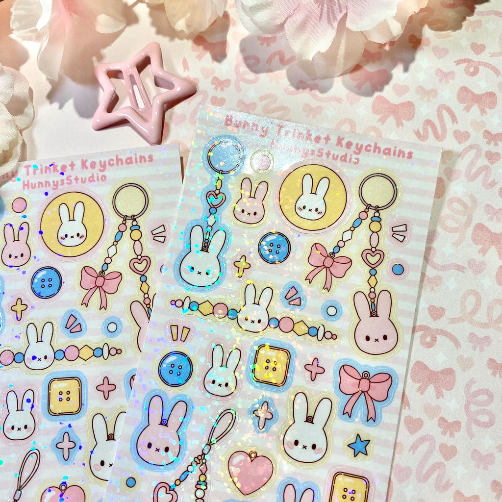 Bunny trinket keychains vinyl holographic sticker sheet
