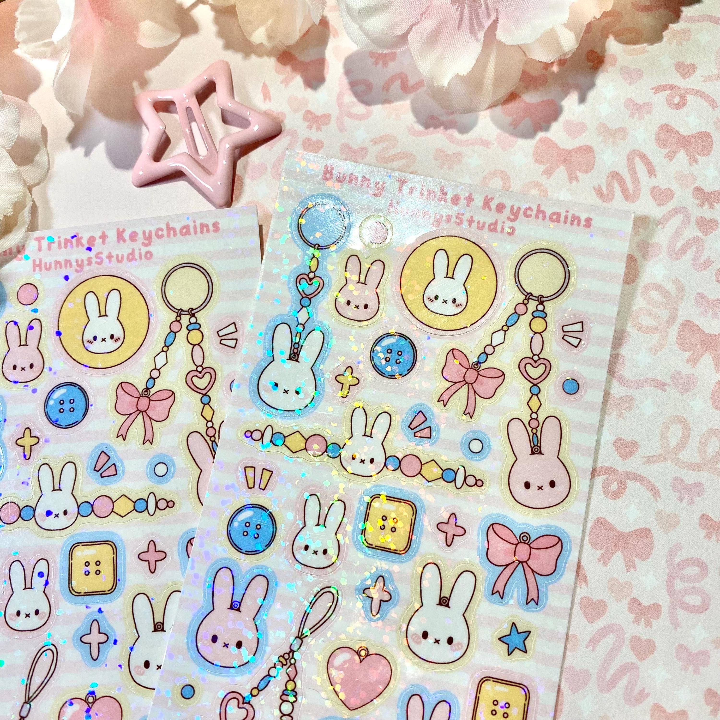 Bunny trinket keychains vinyl holographic sticker sheet