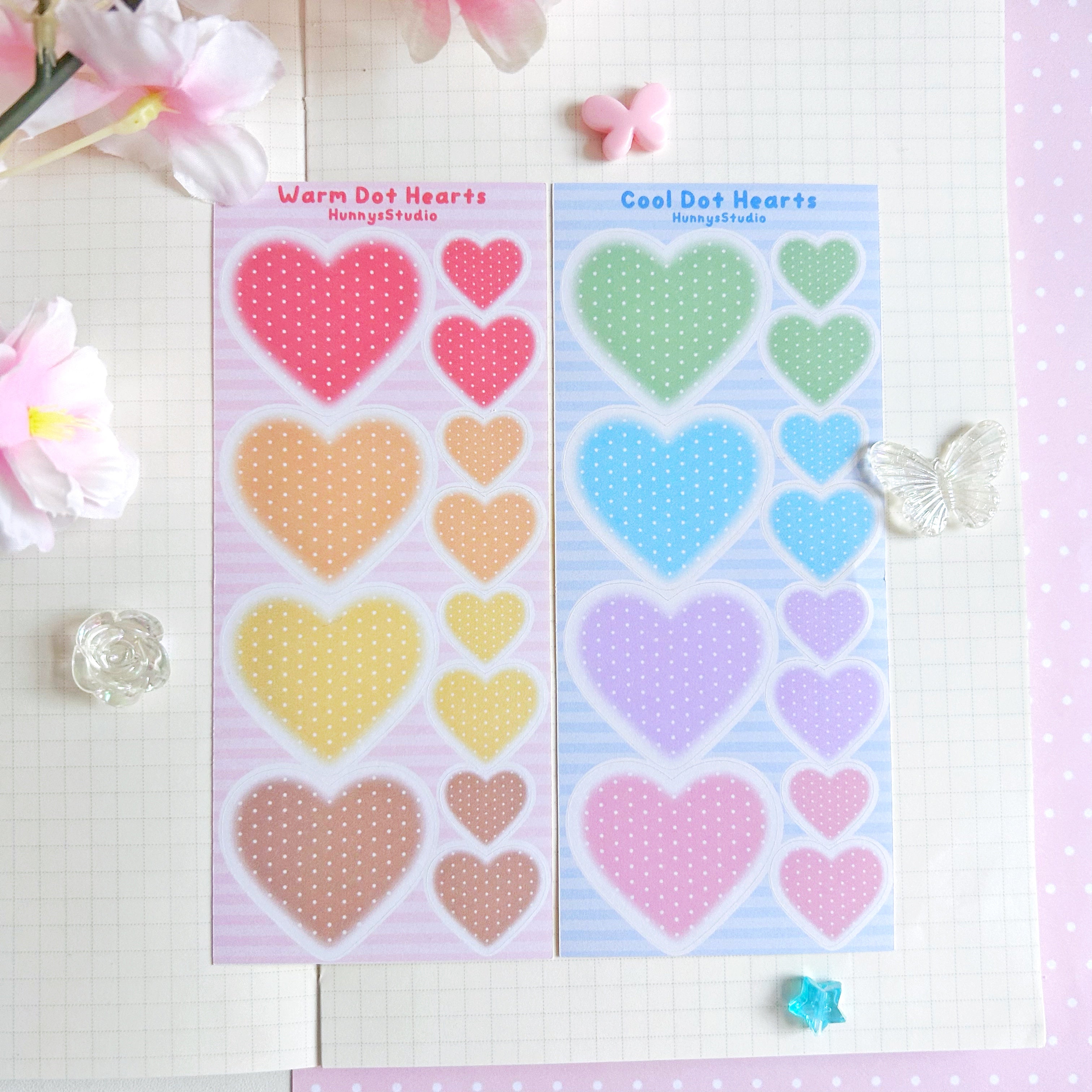Warm and cool dot heart matte sticker sheet
