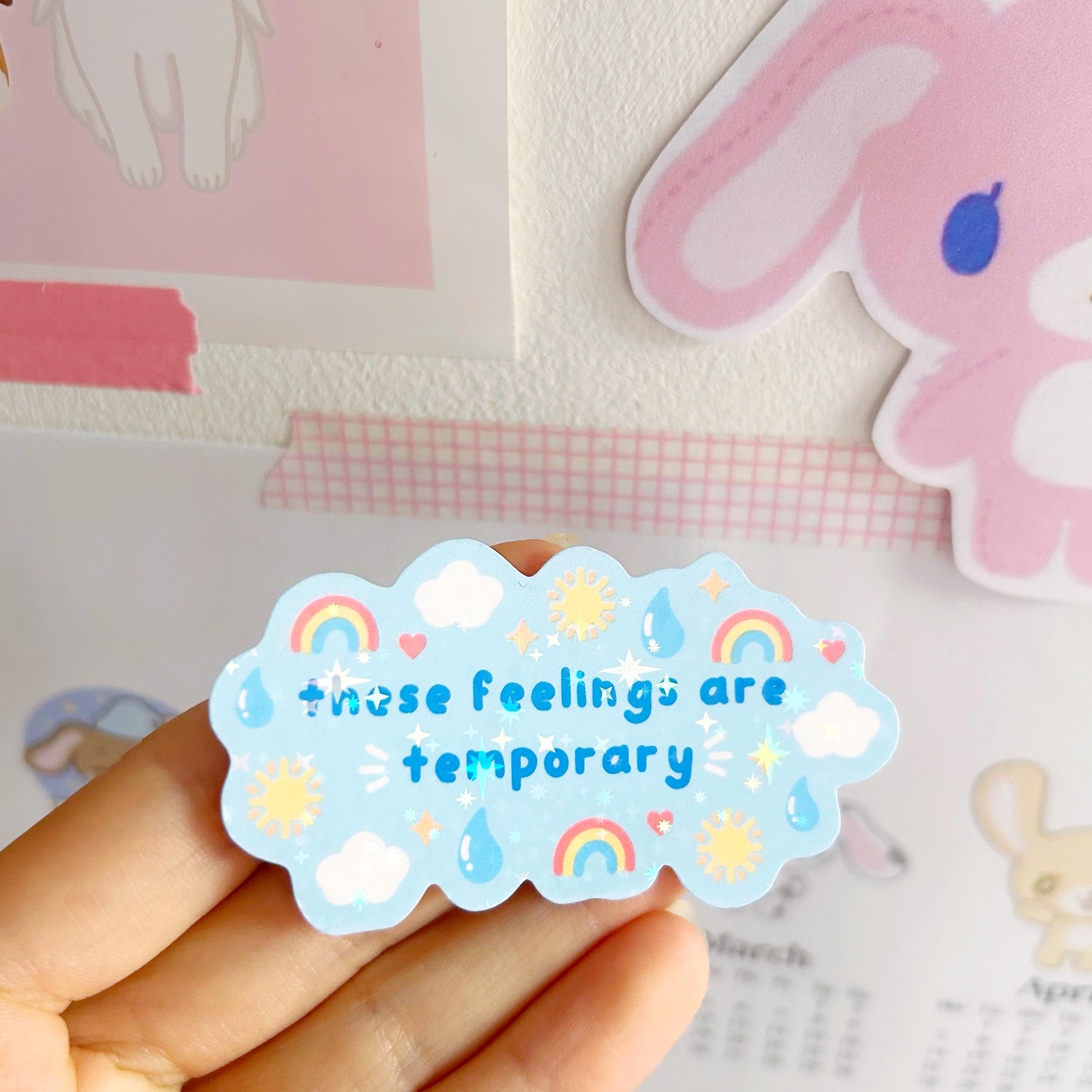 Blue feelings quote die cut vinyl holo sticker