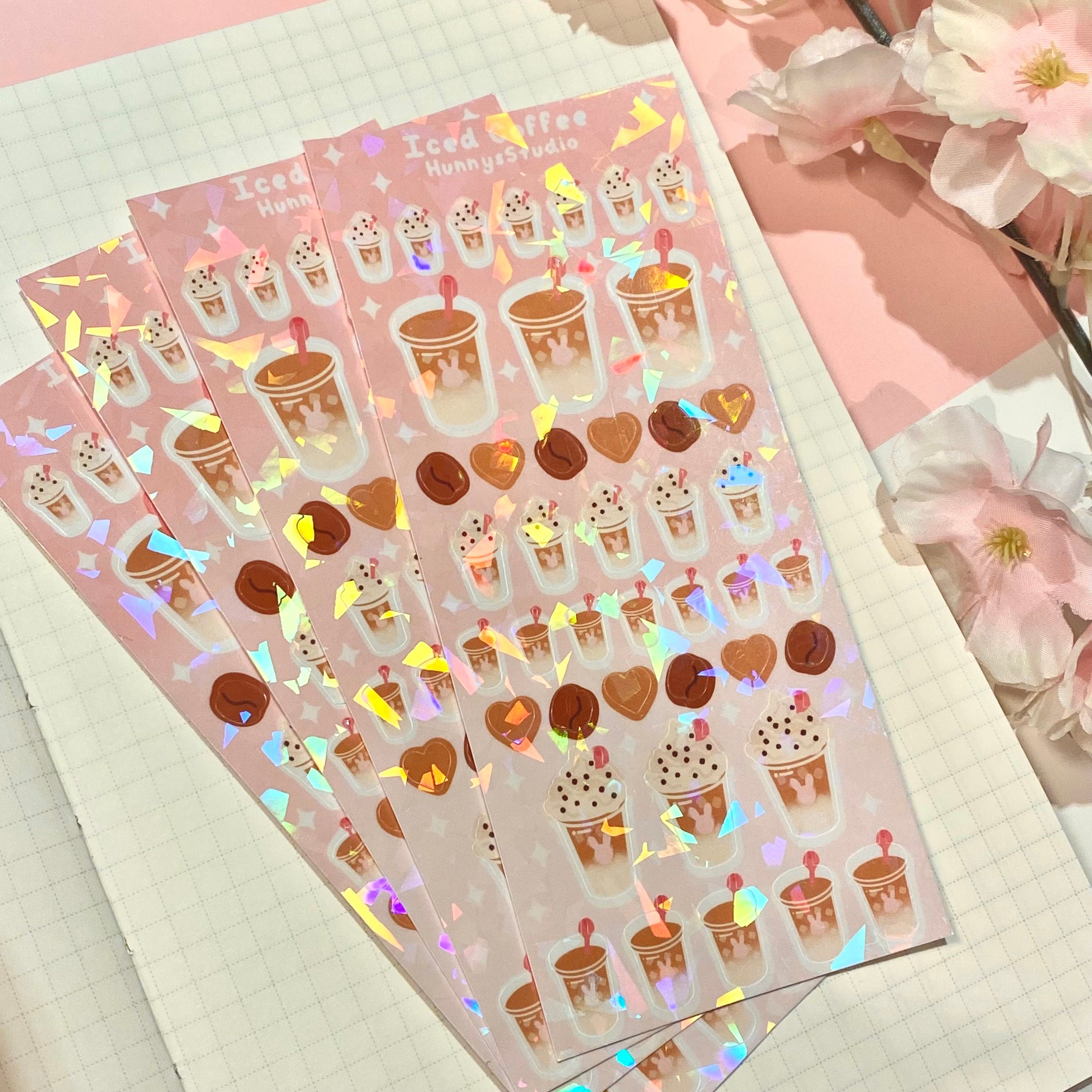 Iced coffee holographic vinyl sticker sheet