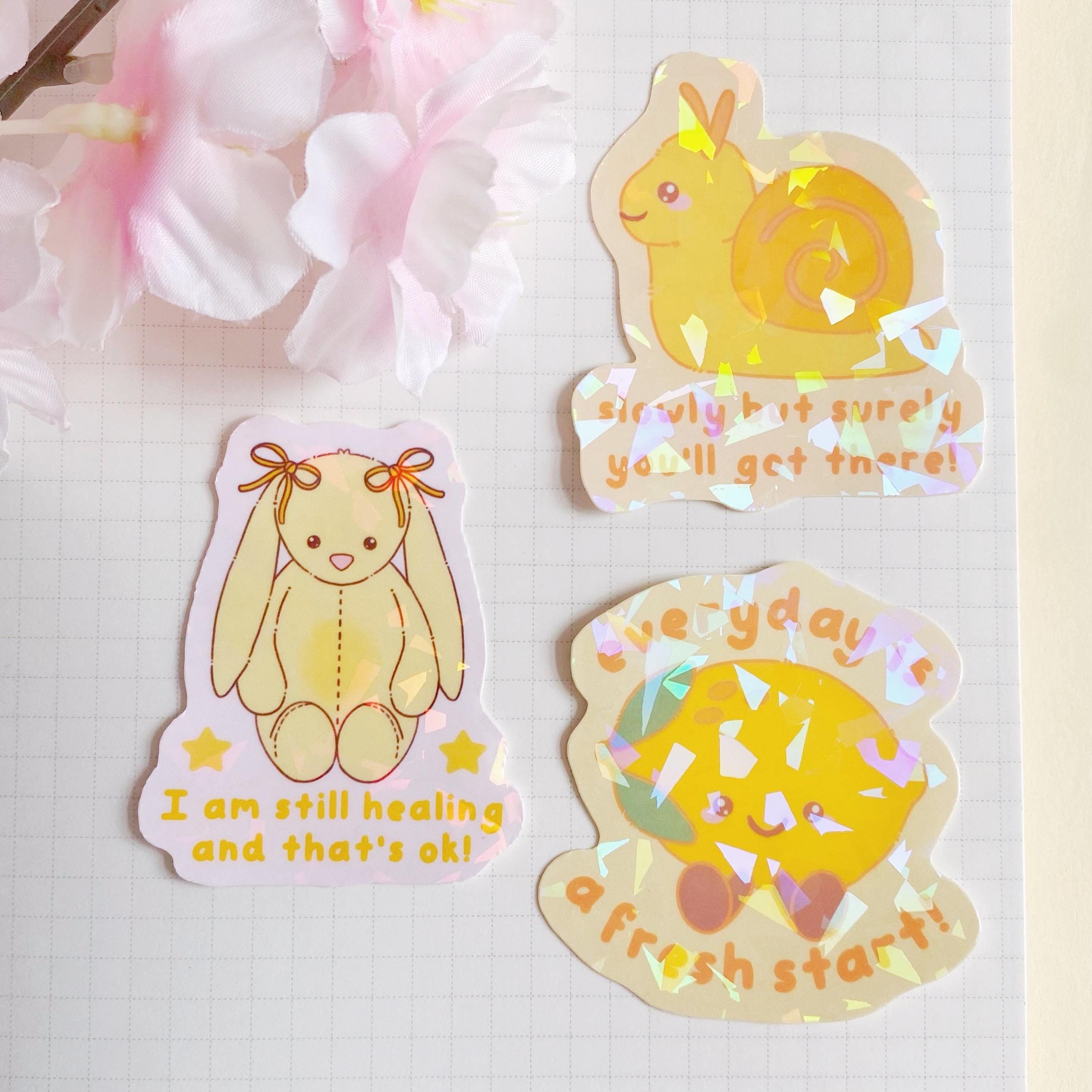 yellow bunny healing quote die cut vinyl holo sticker