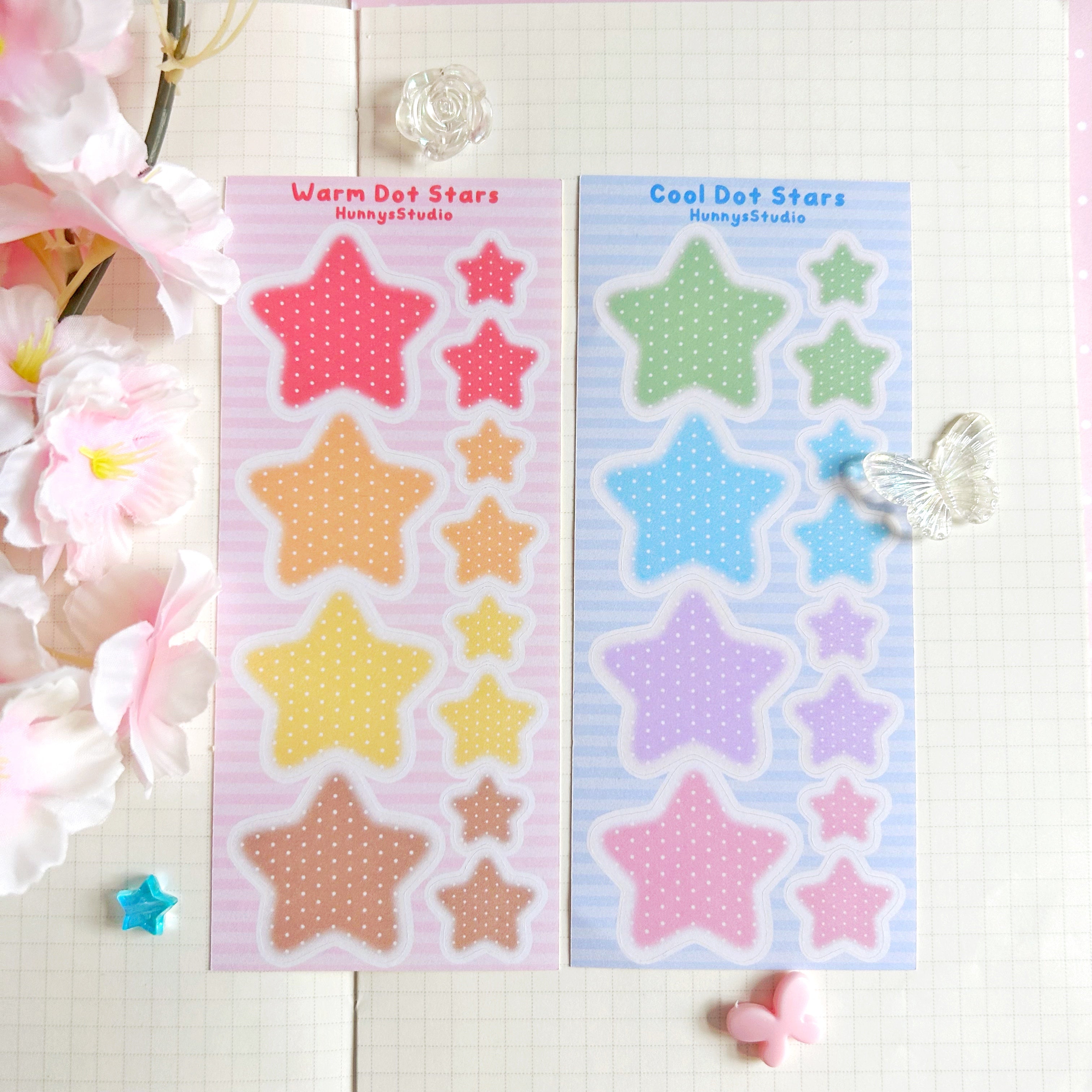 Warm and cool dot star matte sticker sheet