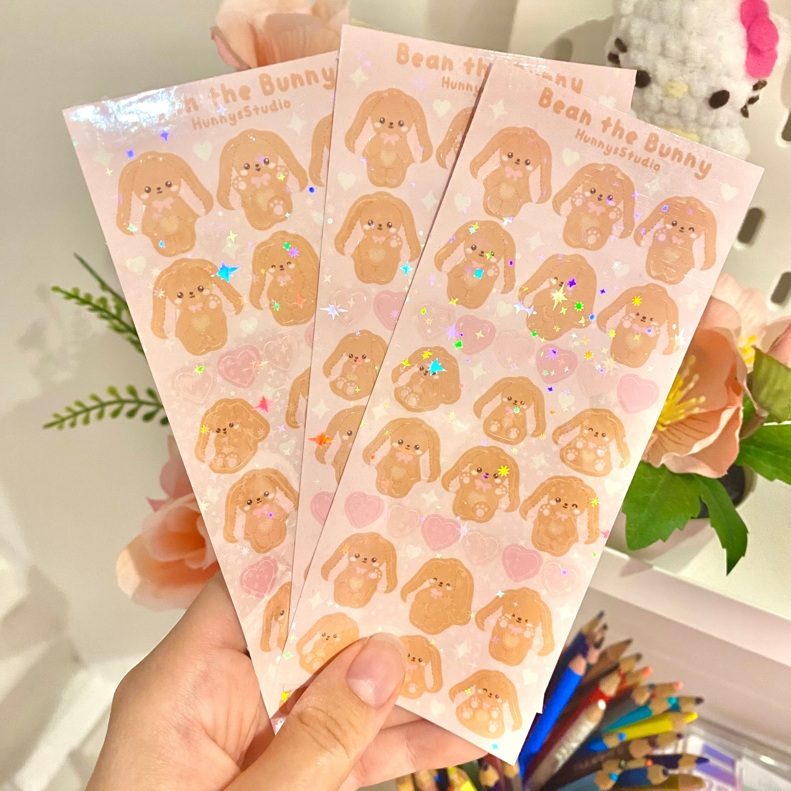 Bean the bunny holographic vinyl sticker sheet