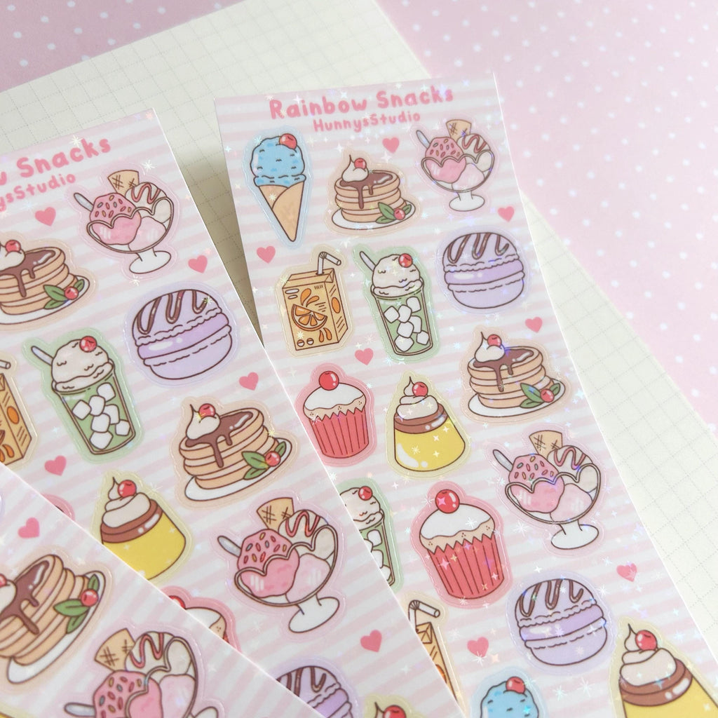 Rainbow snacks vinyl holographic sticker sheet
