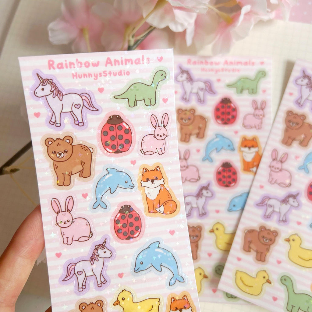 Rainbow Animals vinyl holographic sticker sheet