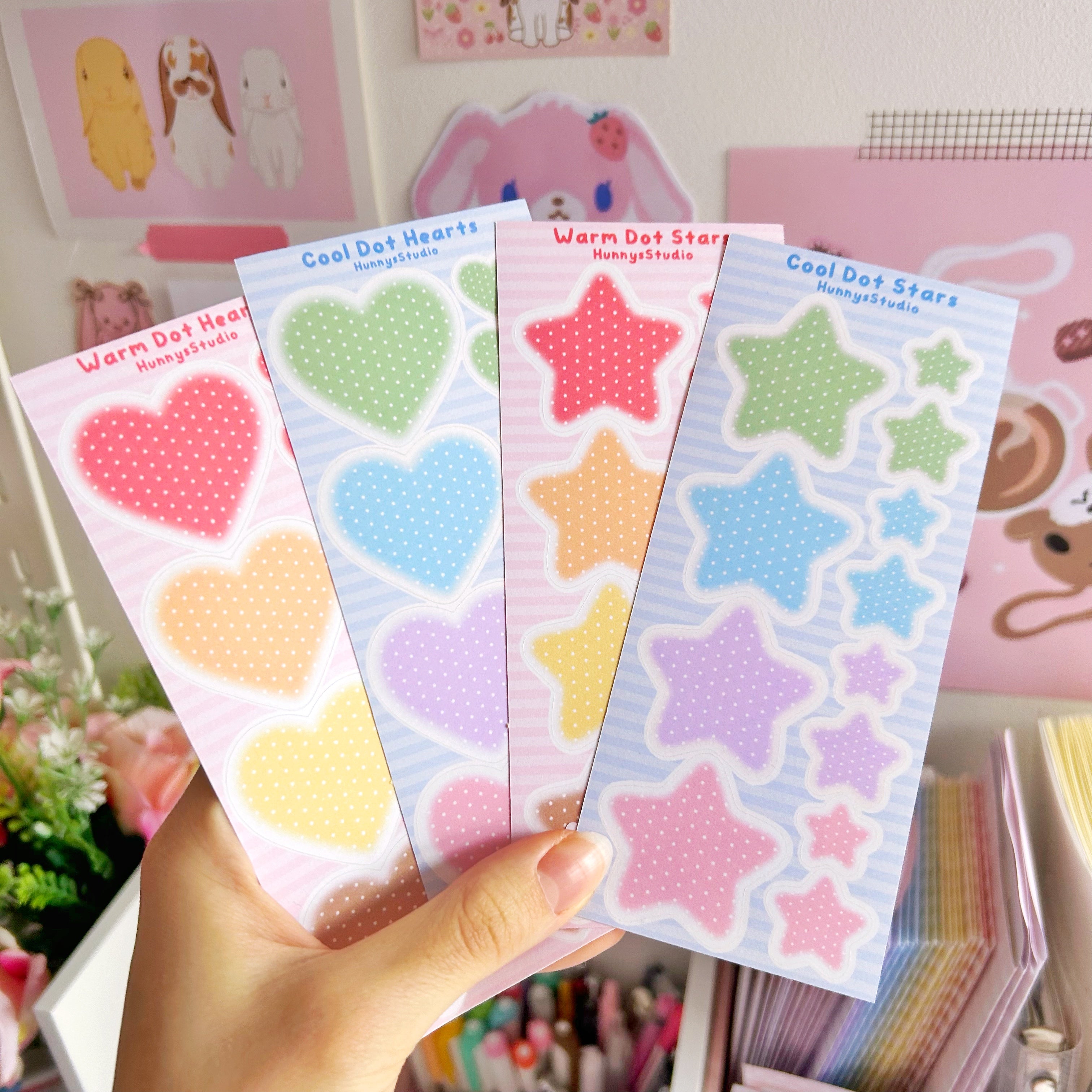 Warm and cool dot heart matte sticker sheet