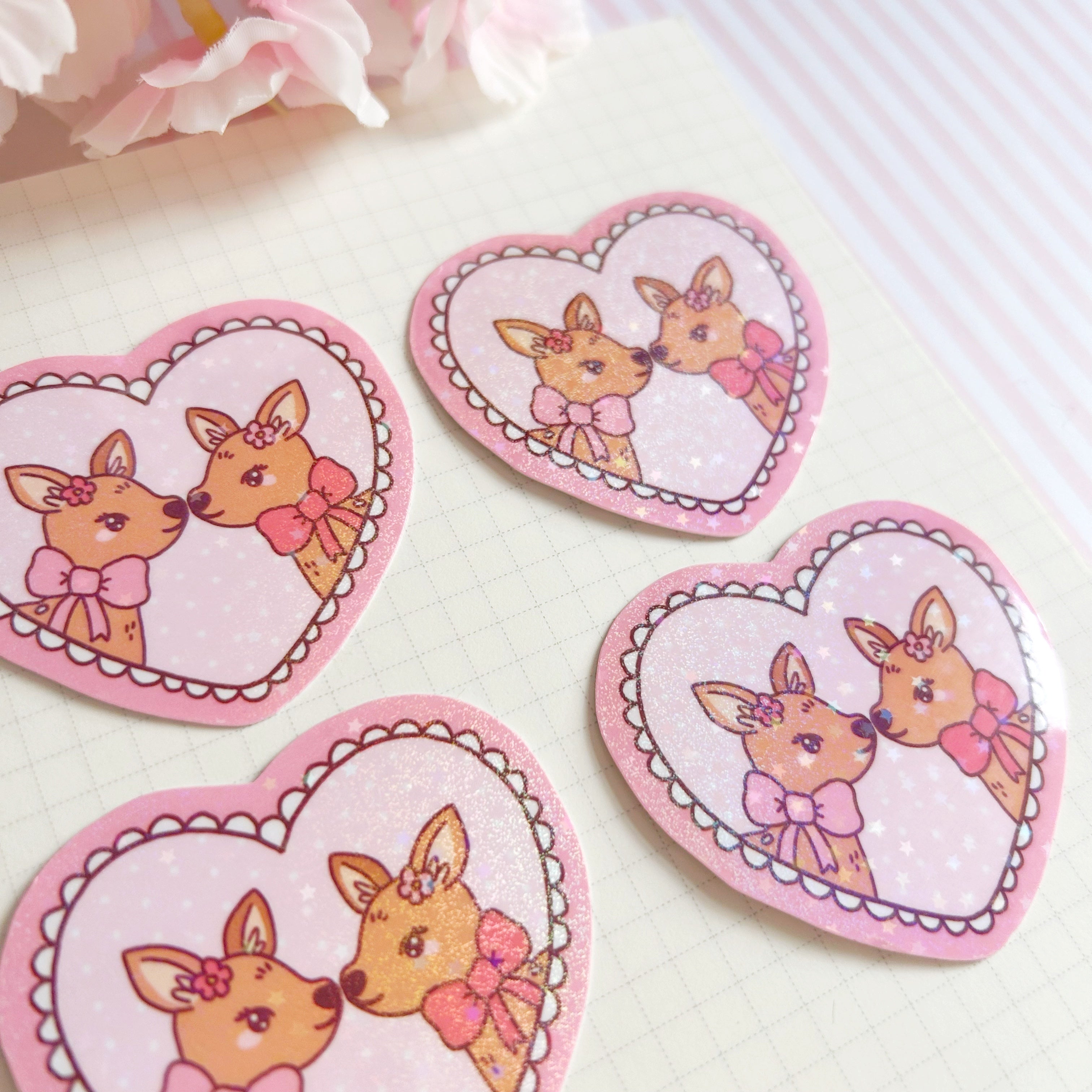 Fawn heart die cut vinyl holographic sticker