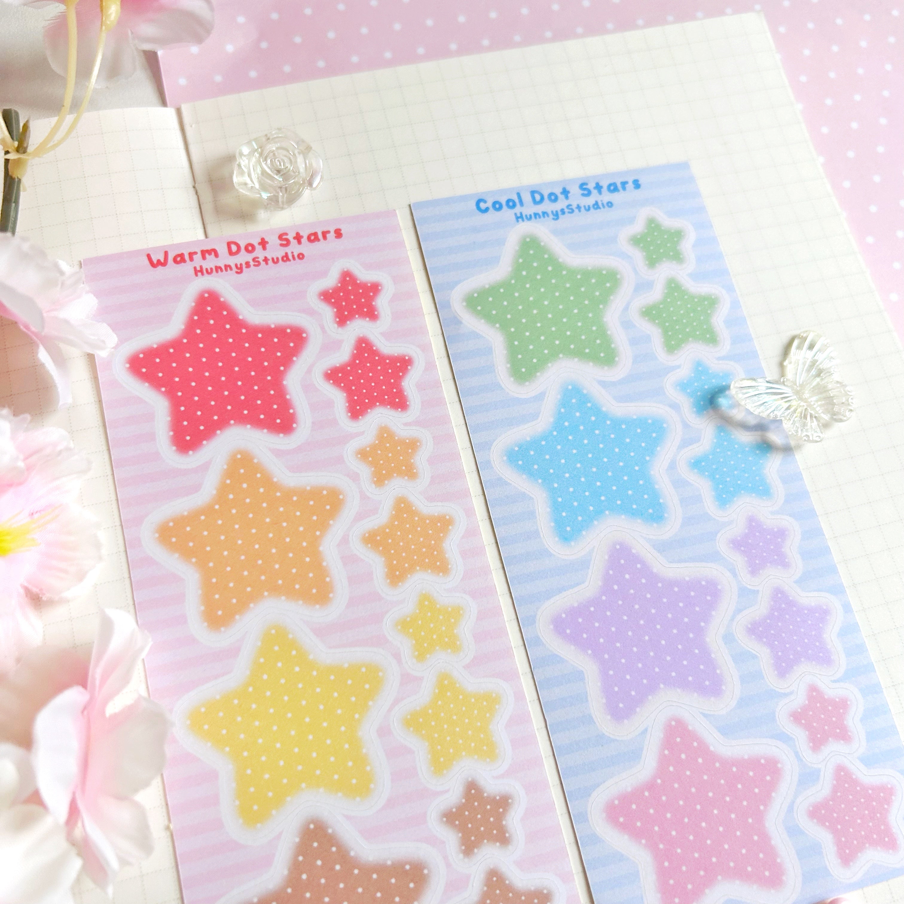 Warm and cool dot star matte sticker sheet