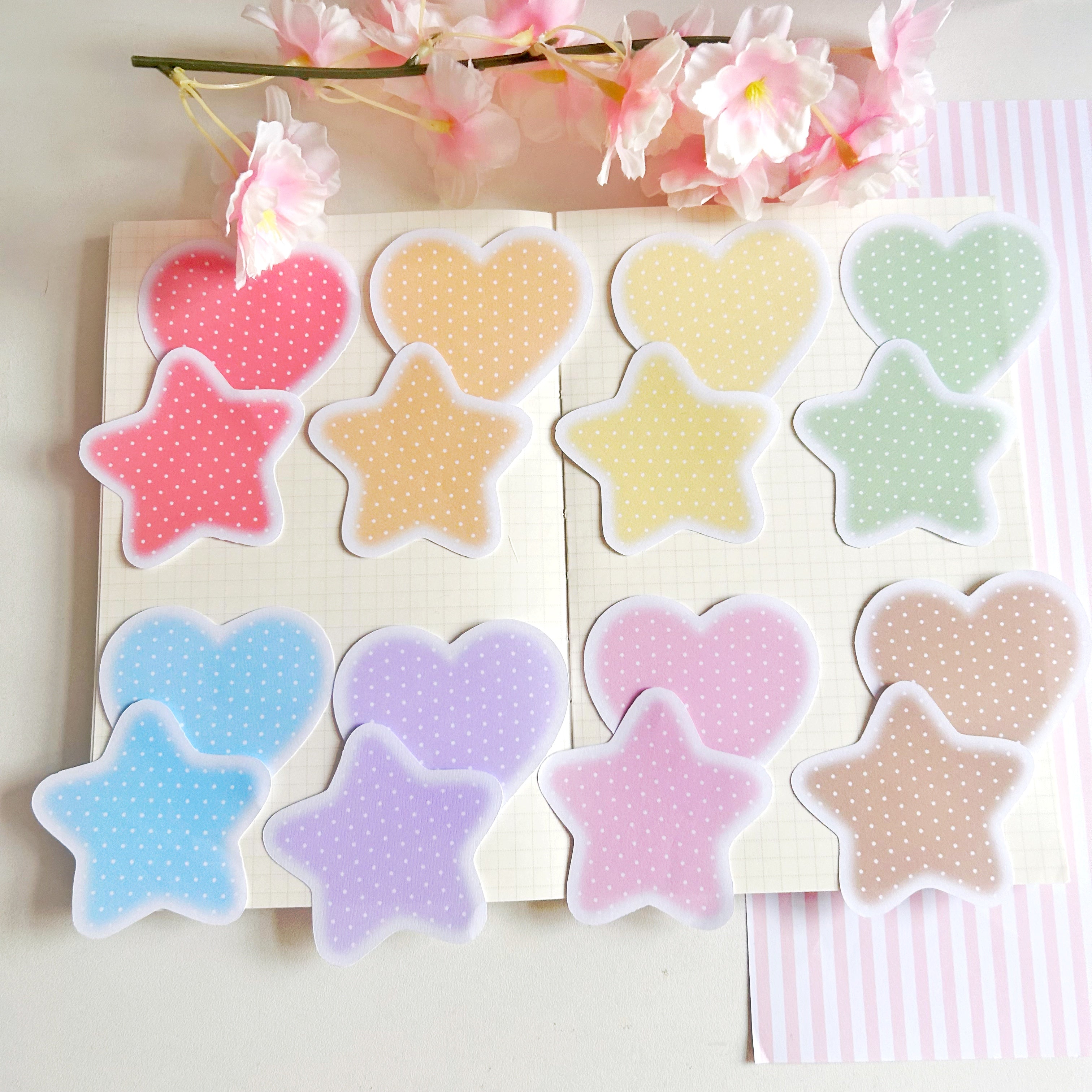 Heart and star dot memos, Rainbow memo note papers