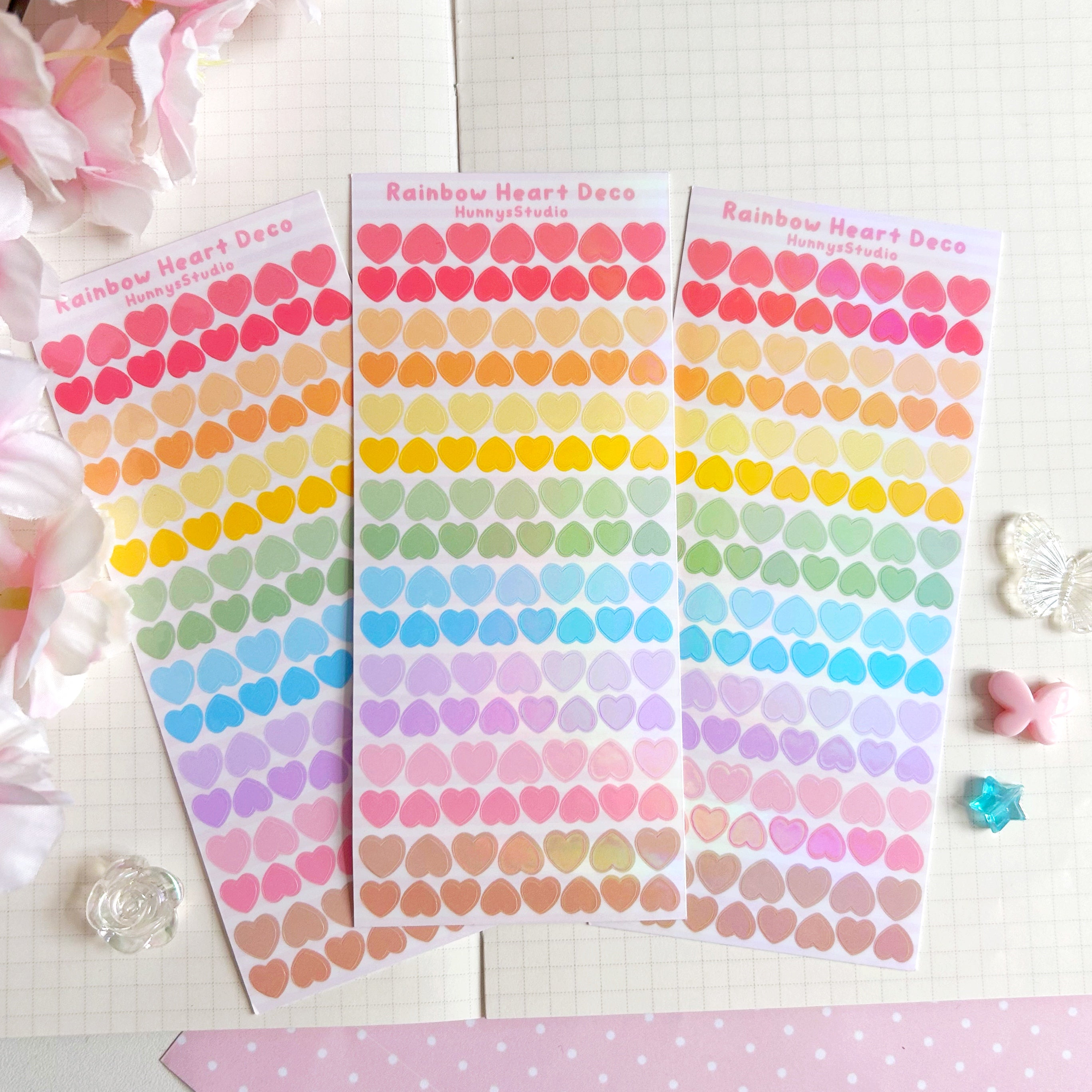 Rainbow Heart deco vinyl holographic sticker sheet