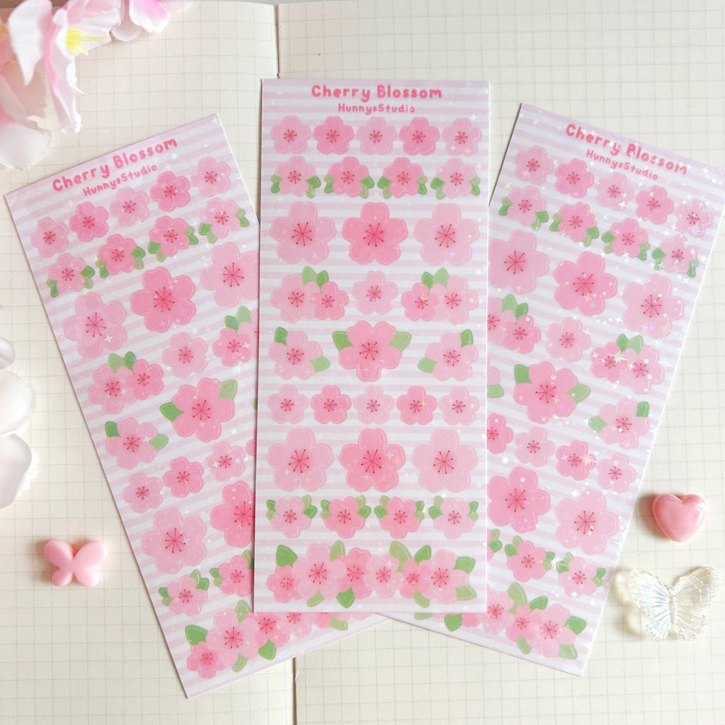 Cherry blossom vinyl holographic sticker sheet