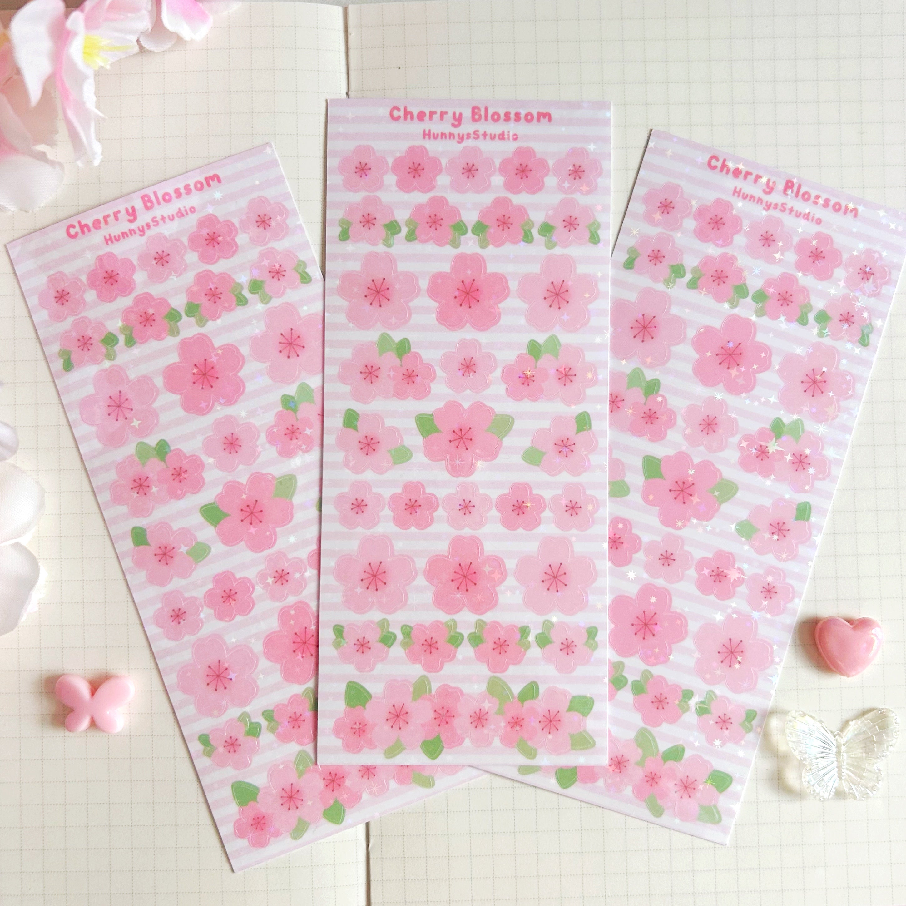 Cherry blossom vinyl holographic sticker sheet