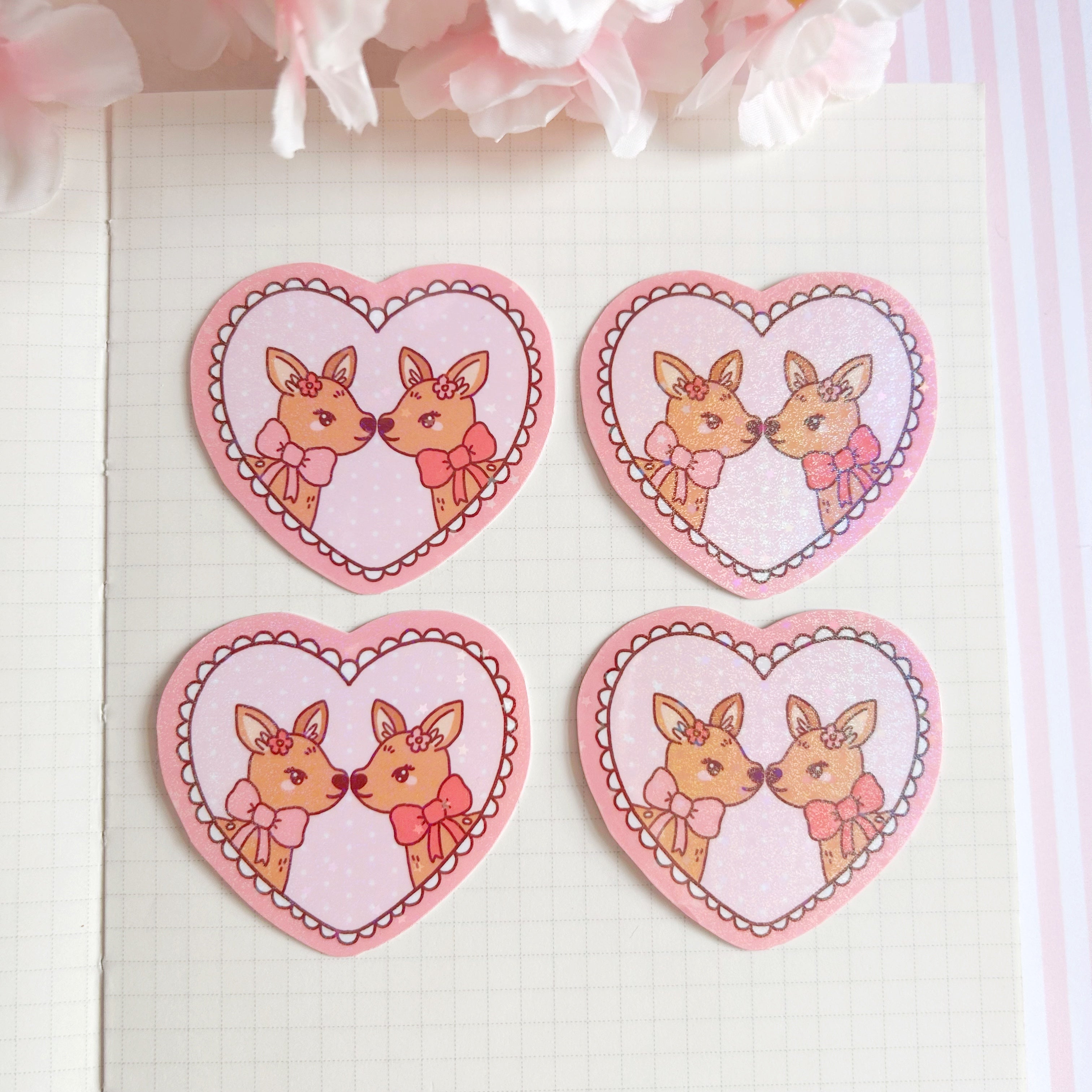 Fawn heart die cut vinyl holographic sticker