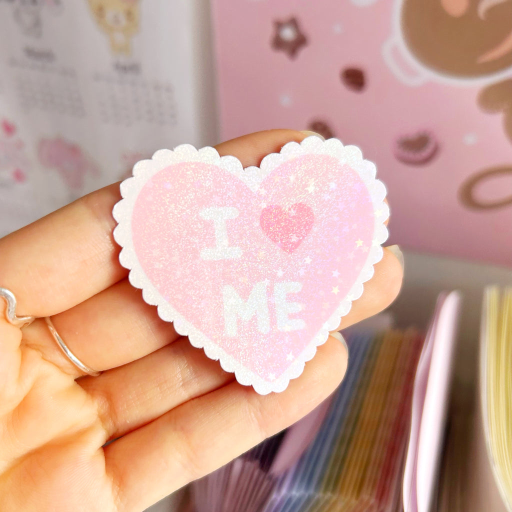 I love me die cut vinyl holographic sticker