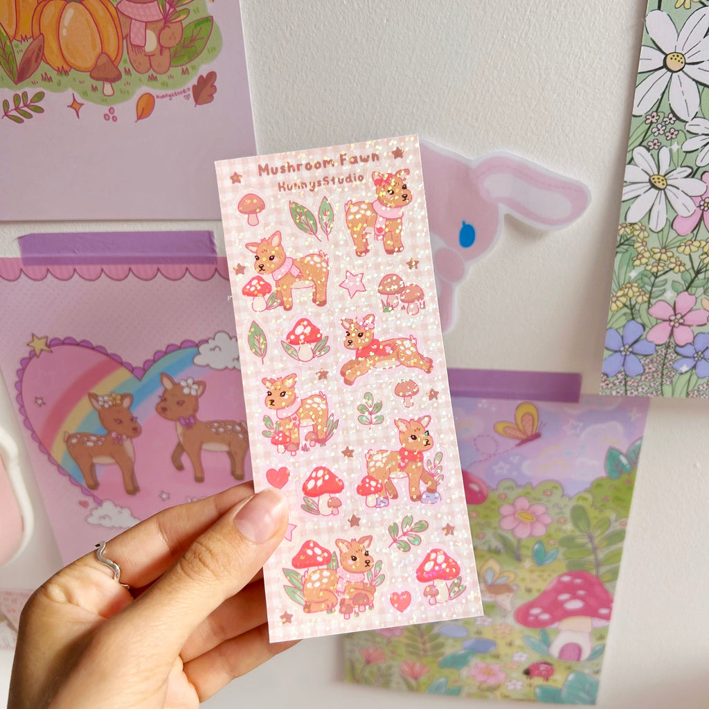 Mushroom Fawn, vinyl holographic sticker sheet