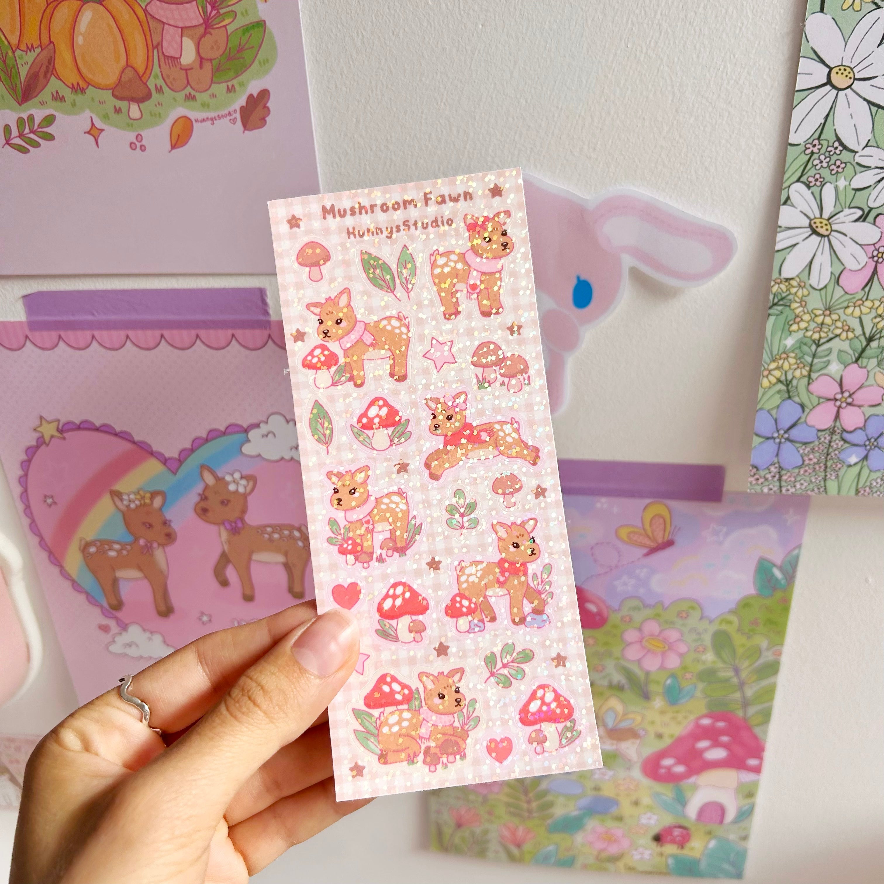 Mushroom Fawn, vinyl holographic sticker sheet