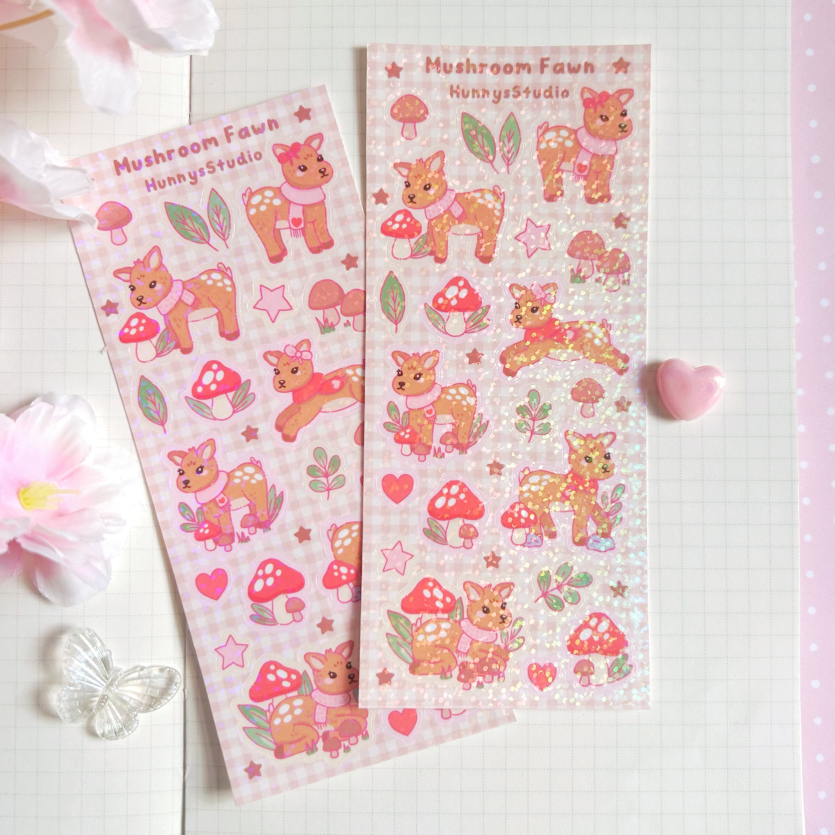 Mushroom Fawn, vinyl holographic sticker sheet