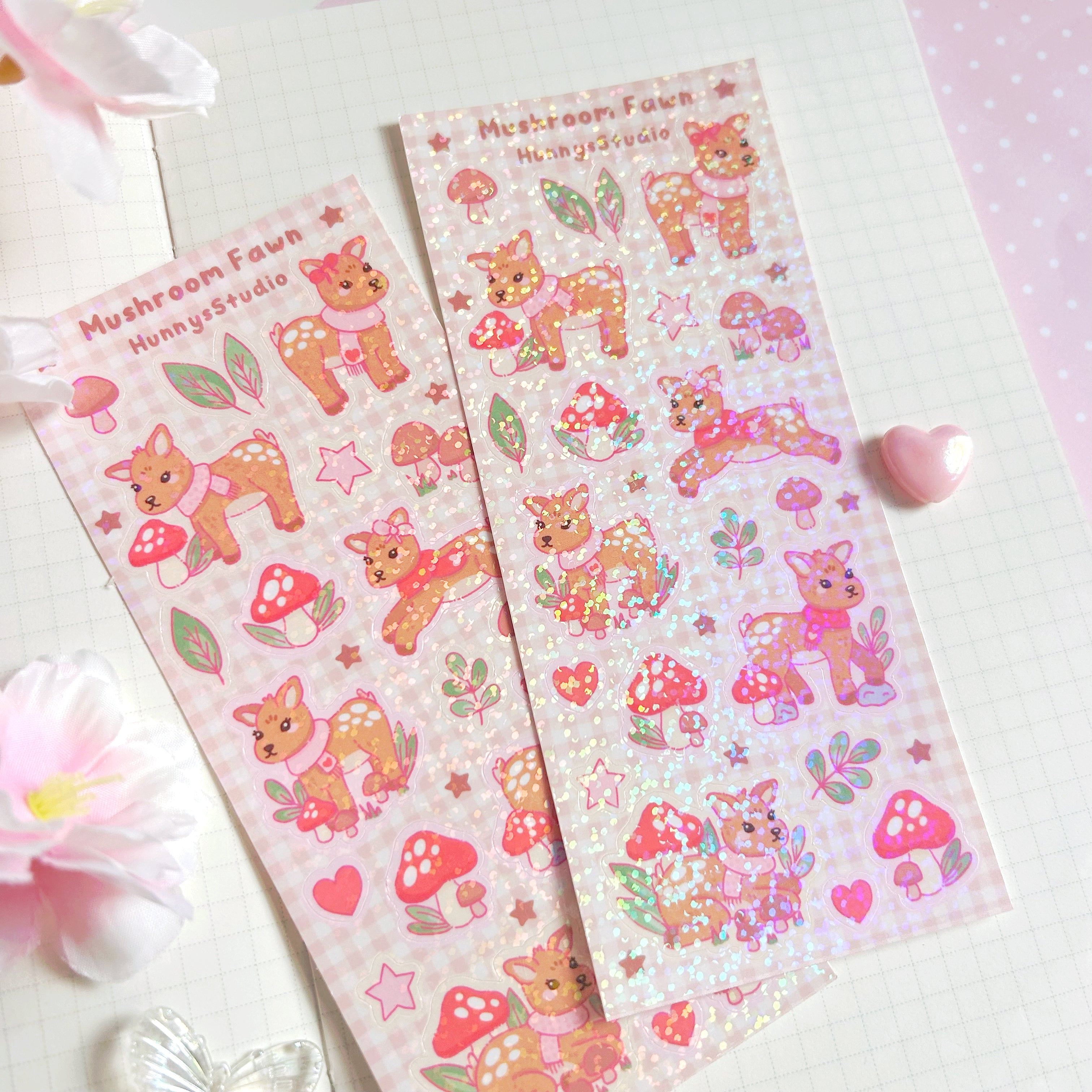 Mushroom Fawn, vinyl holographic sticker sheet