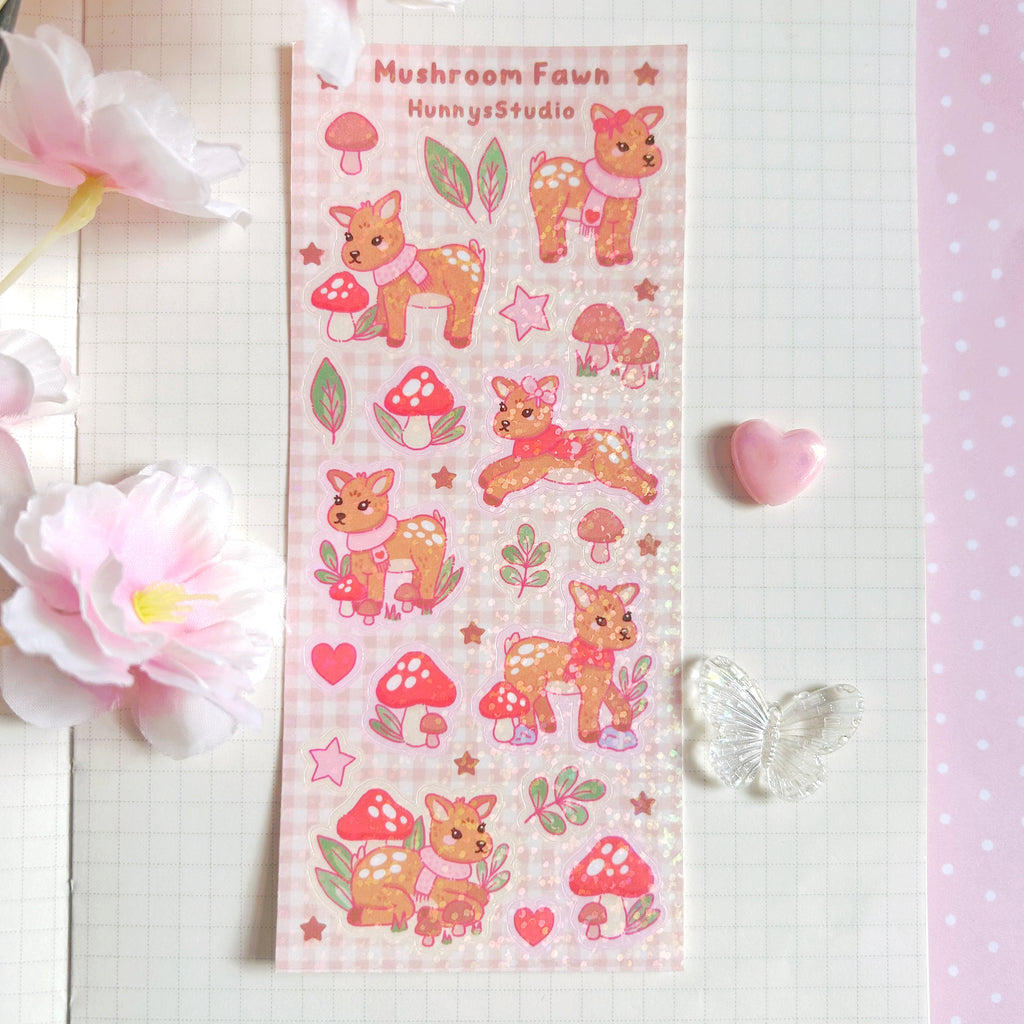 Mushroom Fawn, vinyl holographic sticker sheet