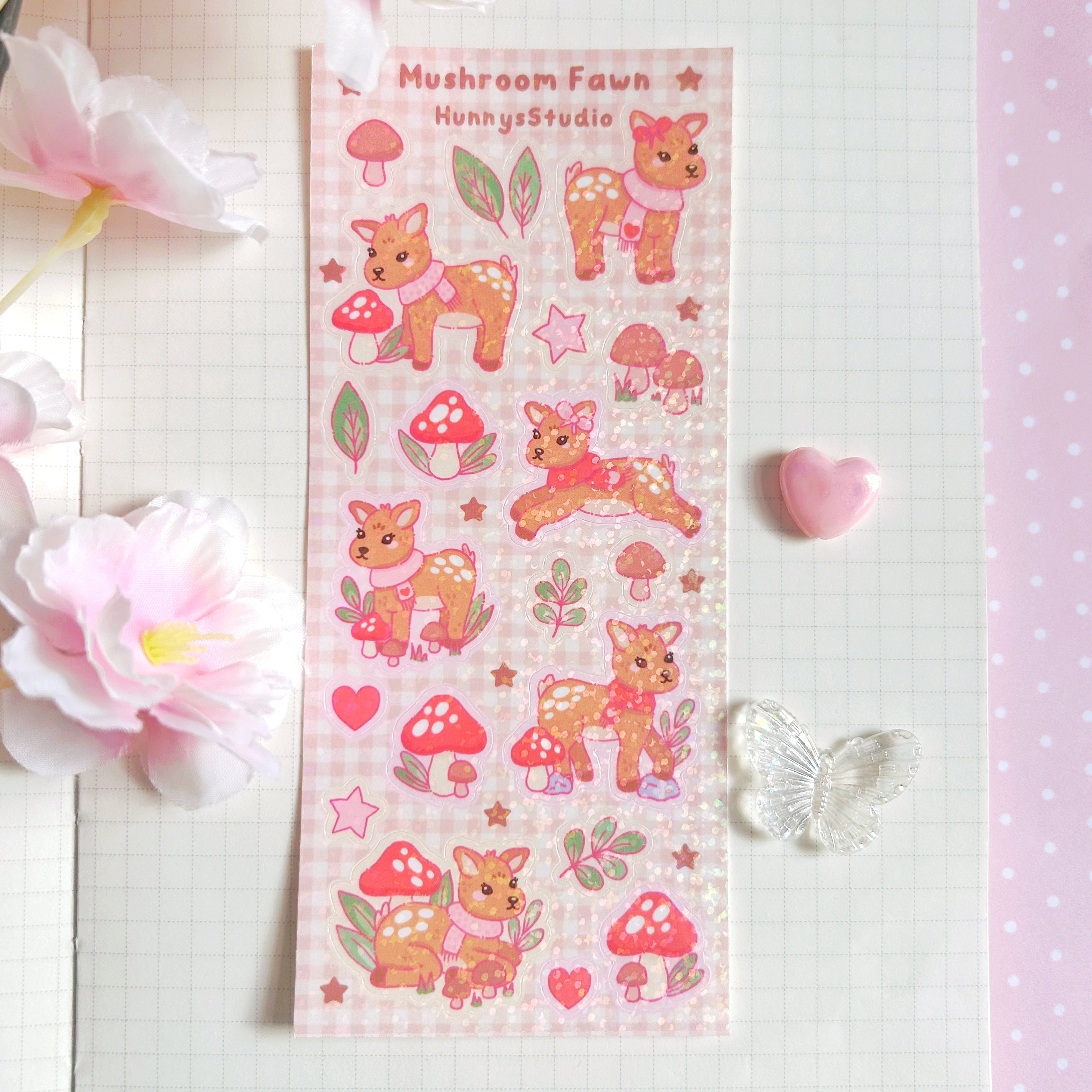 Mushroom Fawn, vinyl holographic sticker sheet