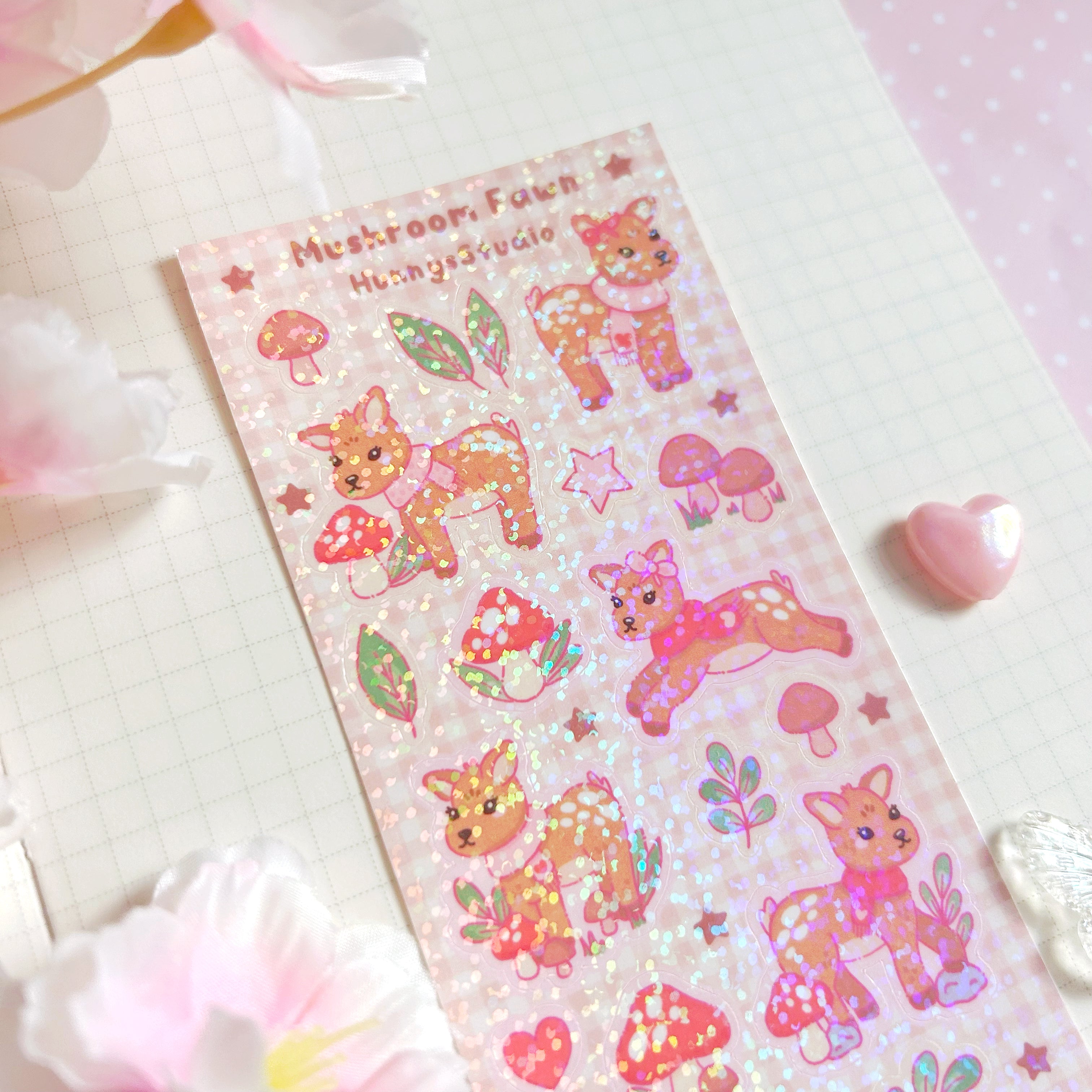 Mushroom Fawn, vinyl holographic sticker sheet