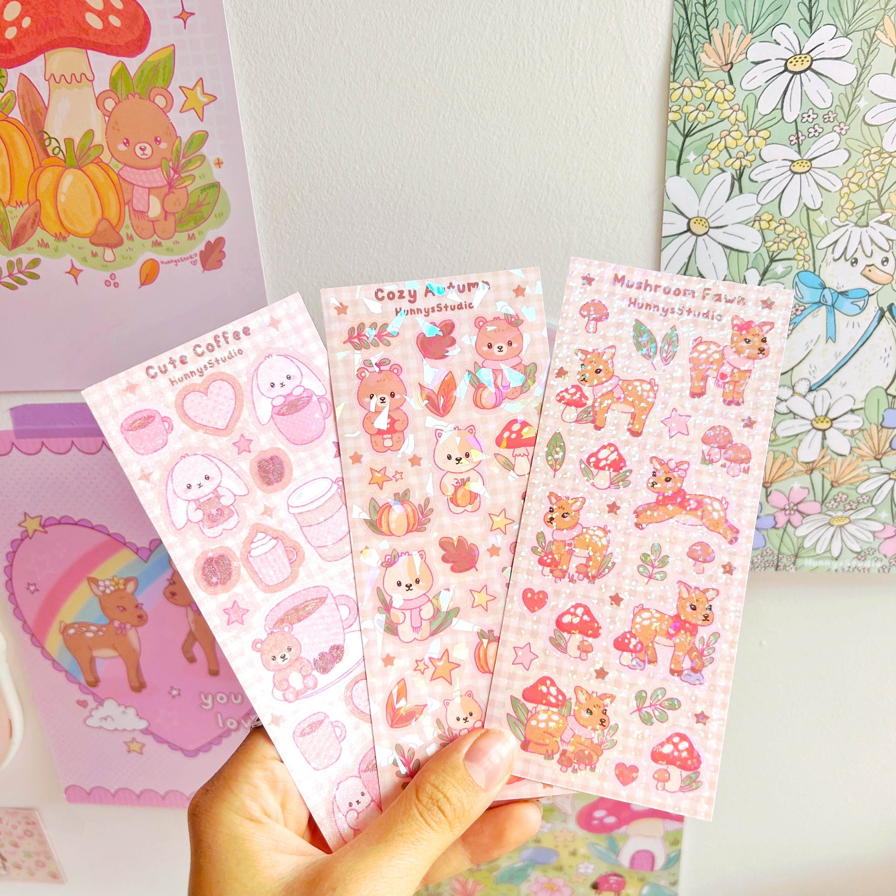 Mushroom Fawn, vinyl holographic sticker sheet