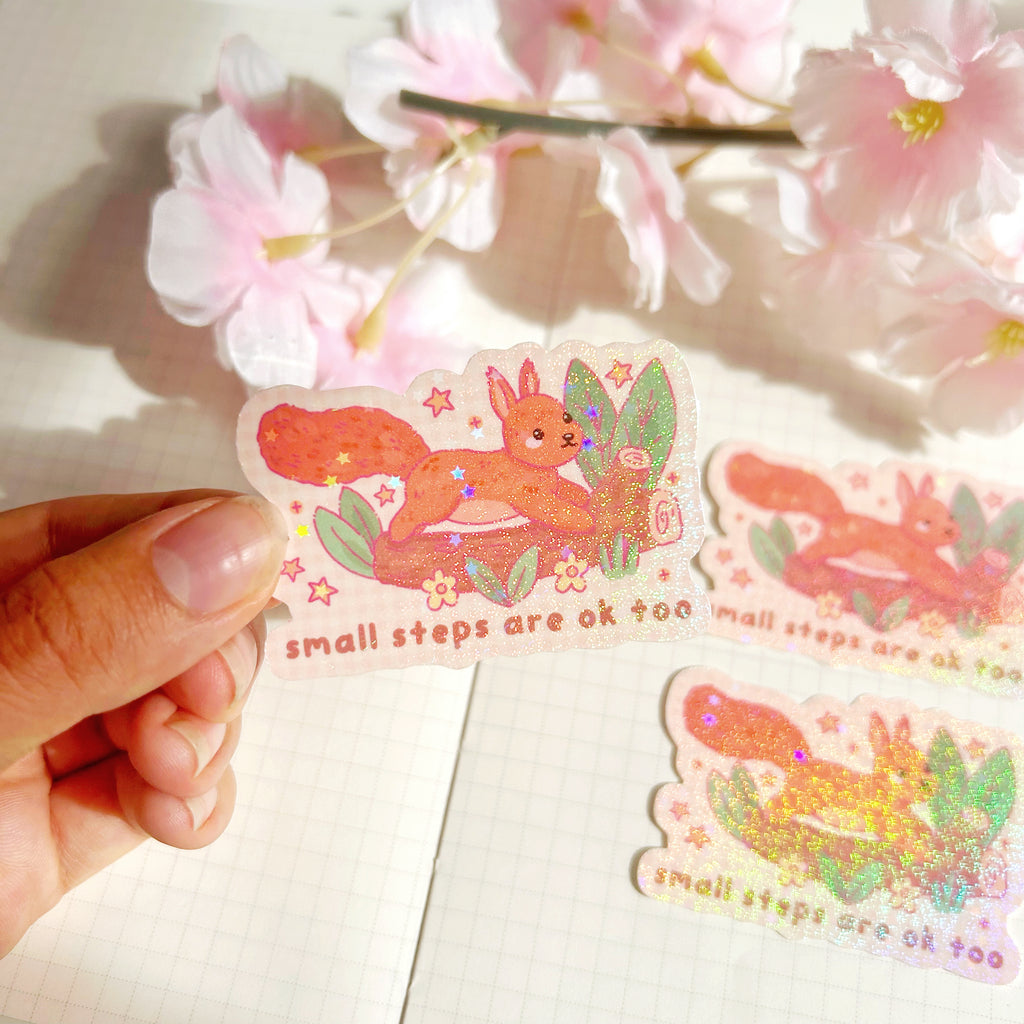 Squirrel small steps are ok too, die cut vinyl holographic sticker