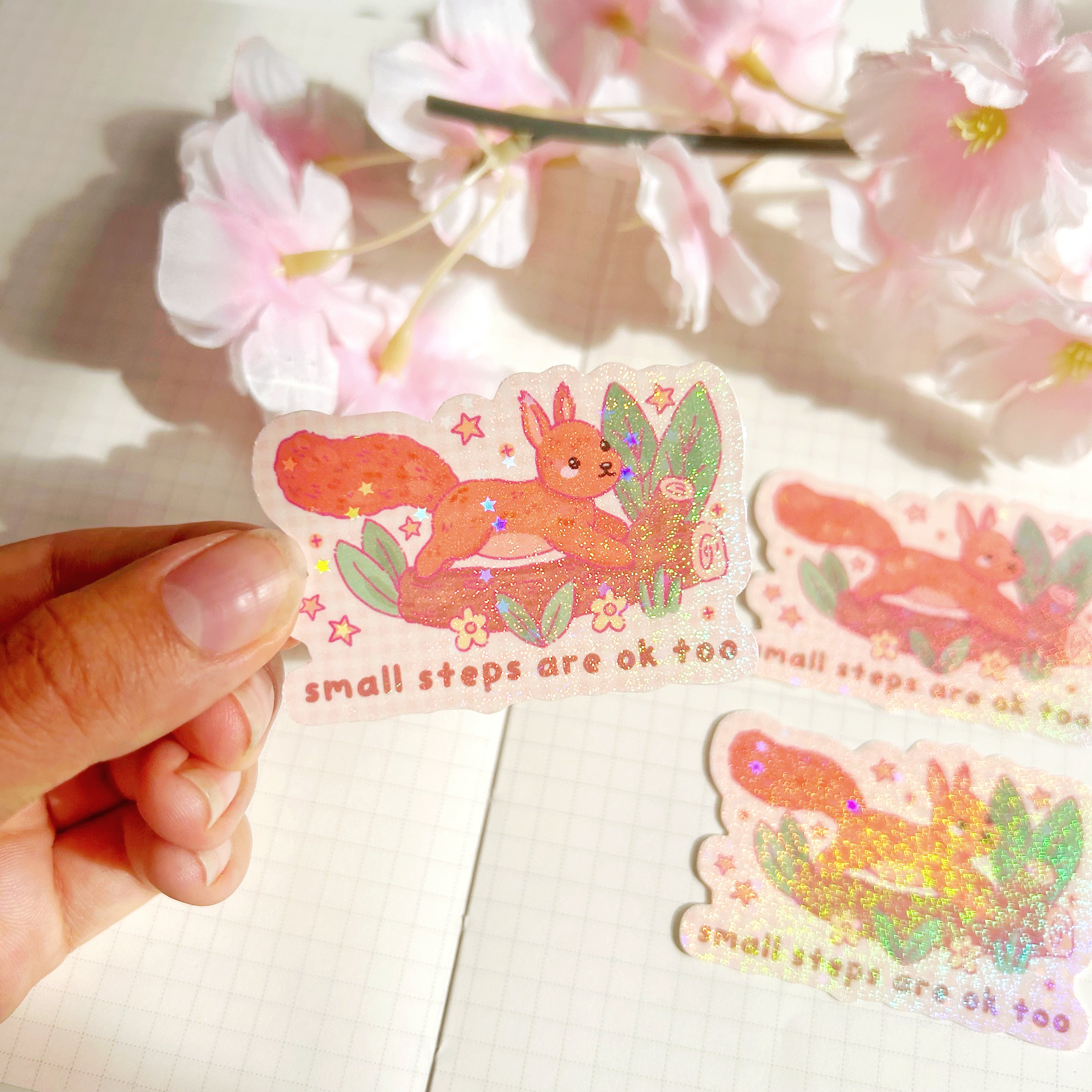 Squirrel small steps are ok too, die cut vinyl holographic sticker