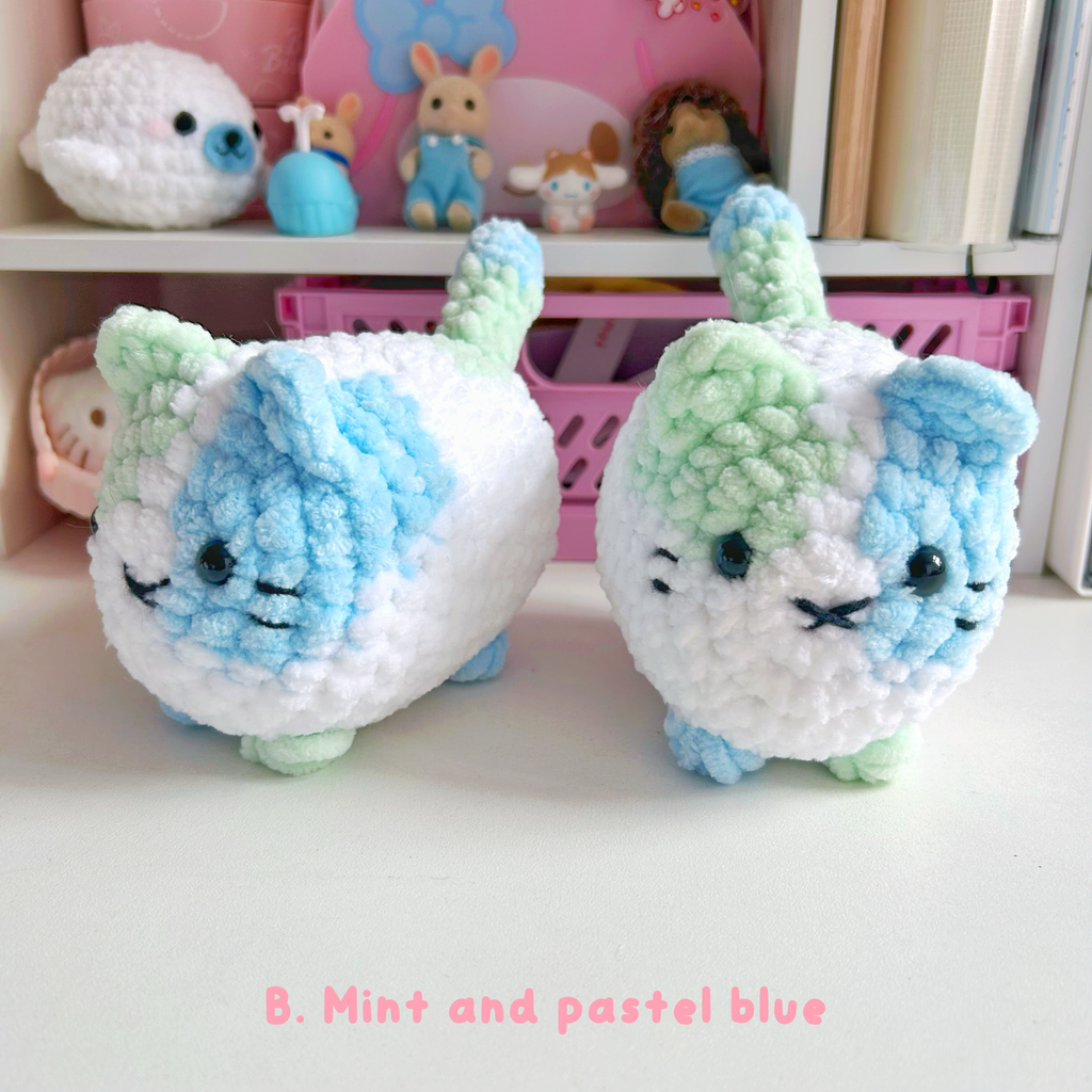 Crochet loaf cats, white base handmade crochet kitty