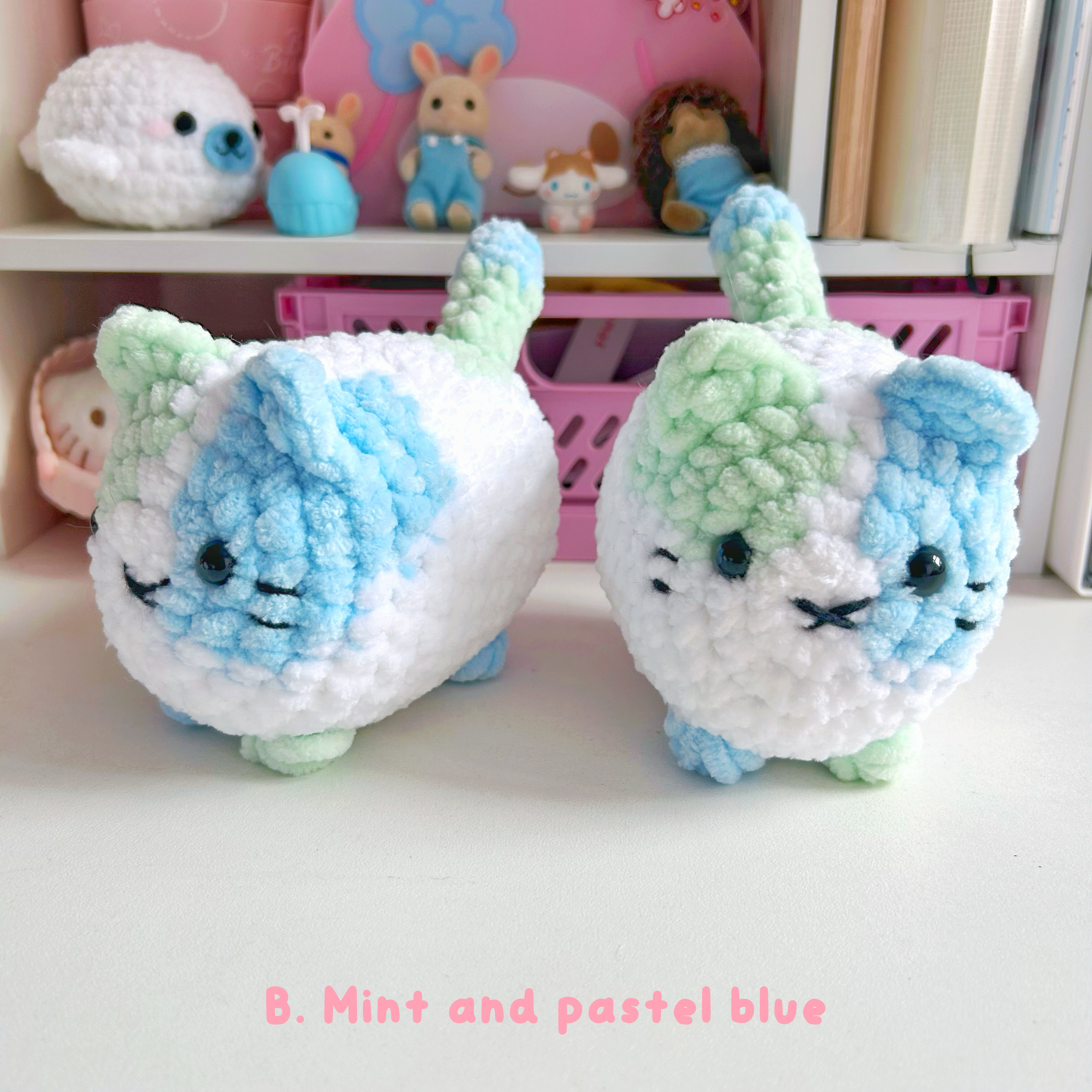 Crochet loaf cats, white base handmade crochet kitty