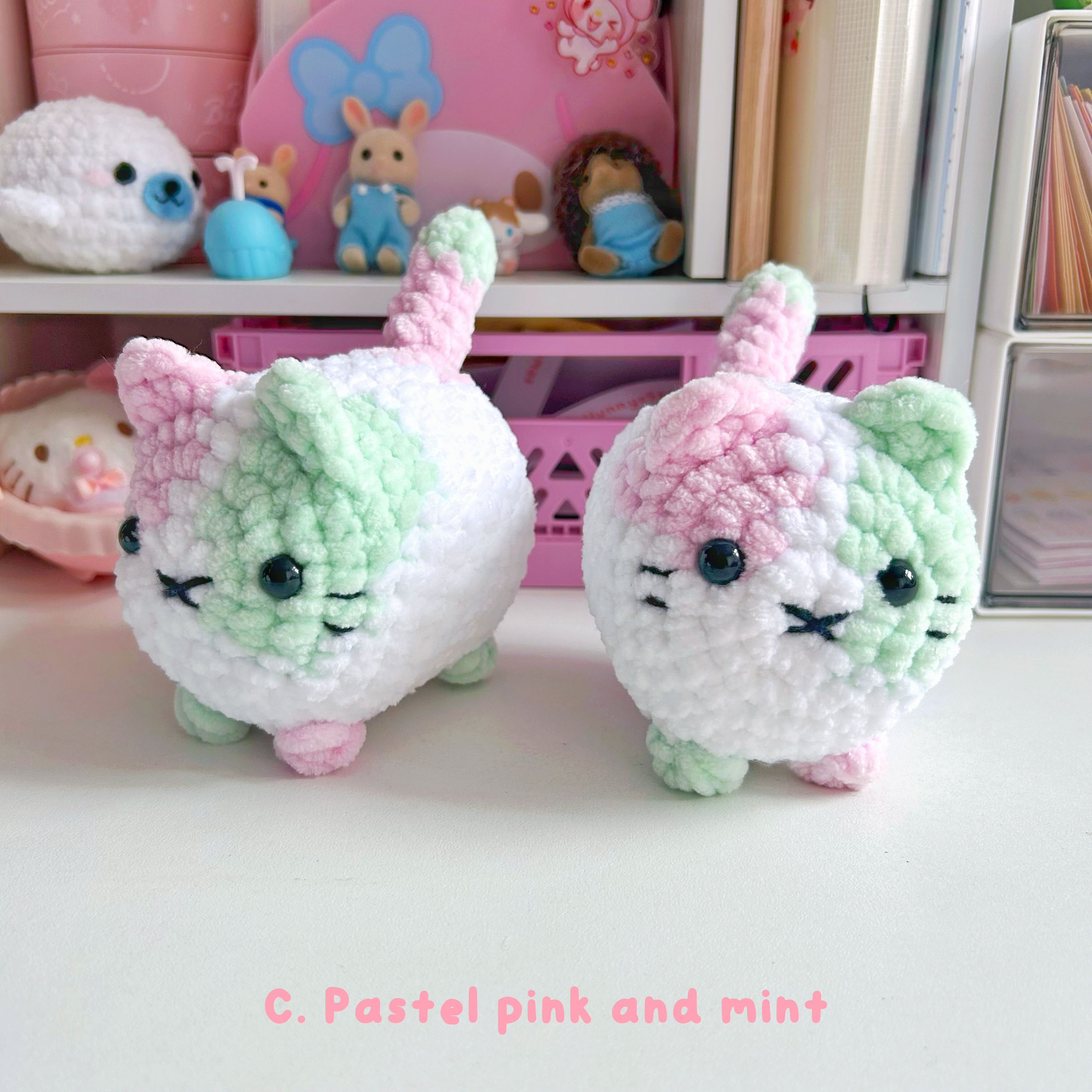 Crochet loaf cats, white base handmade crochet kitty