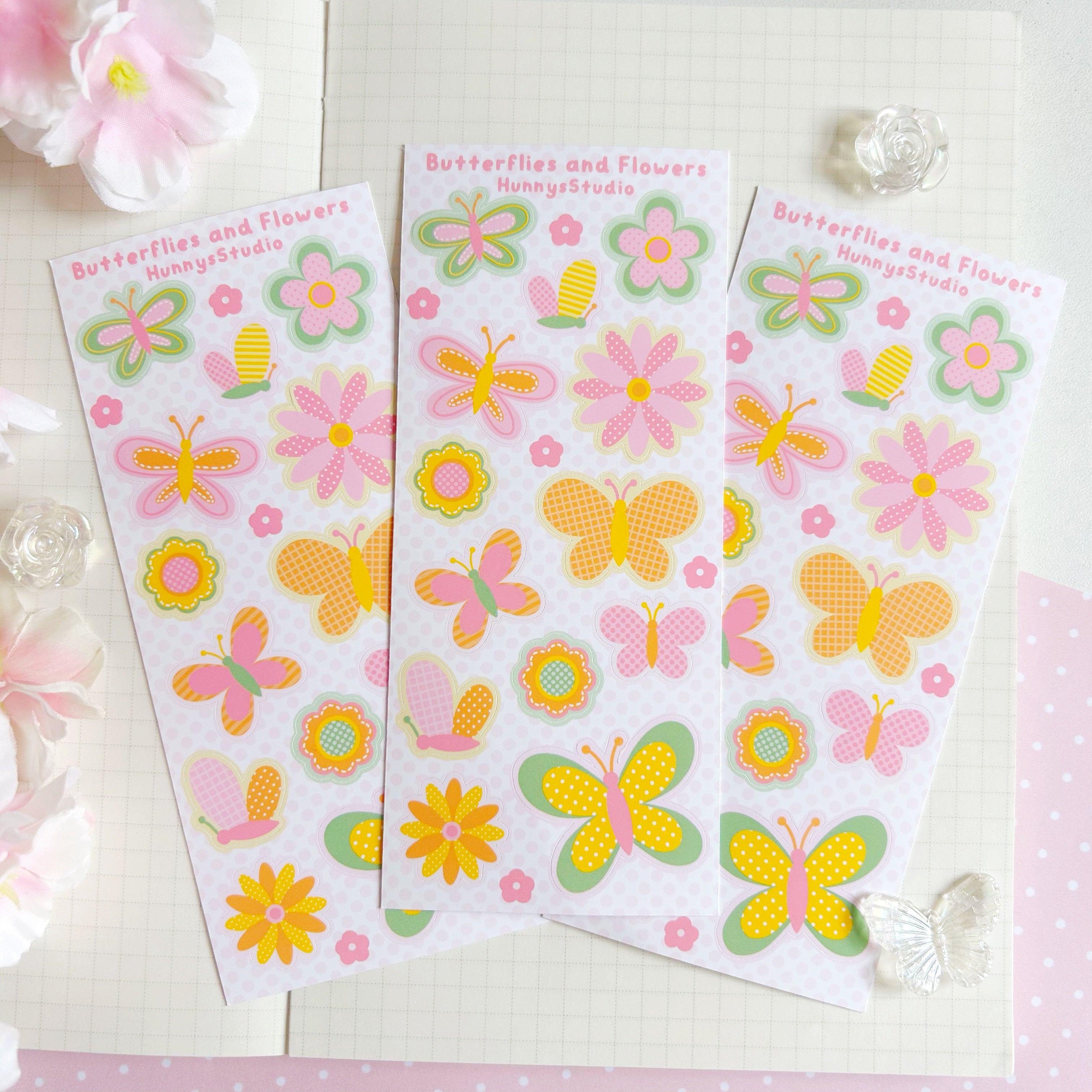 Butterflies and flowers vinyl sticker sheet
