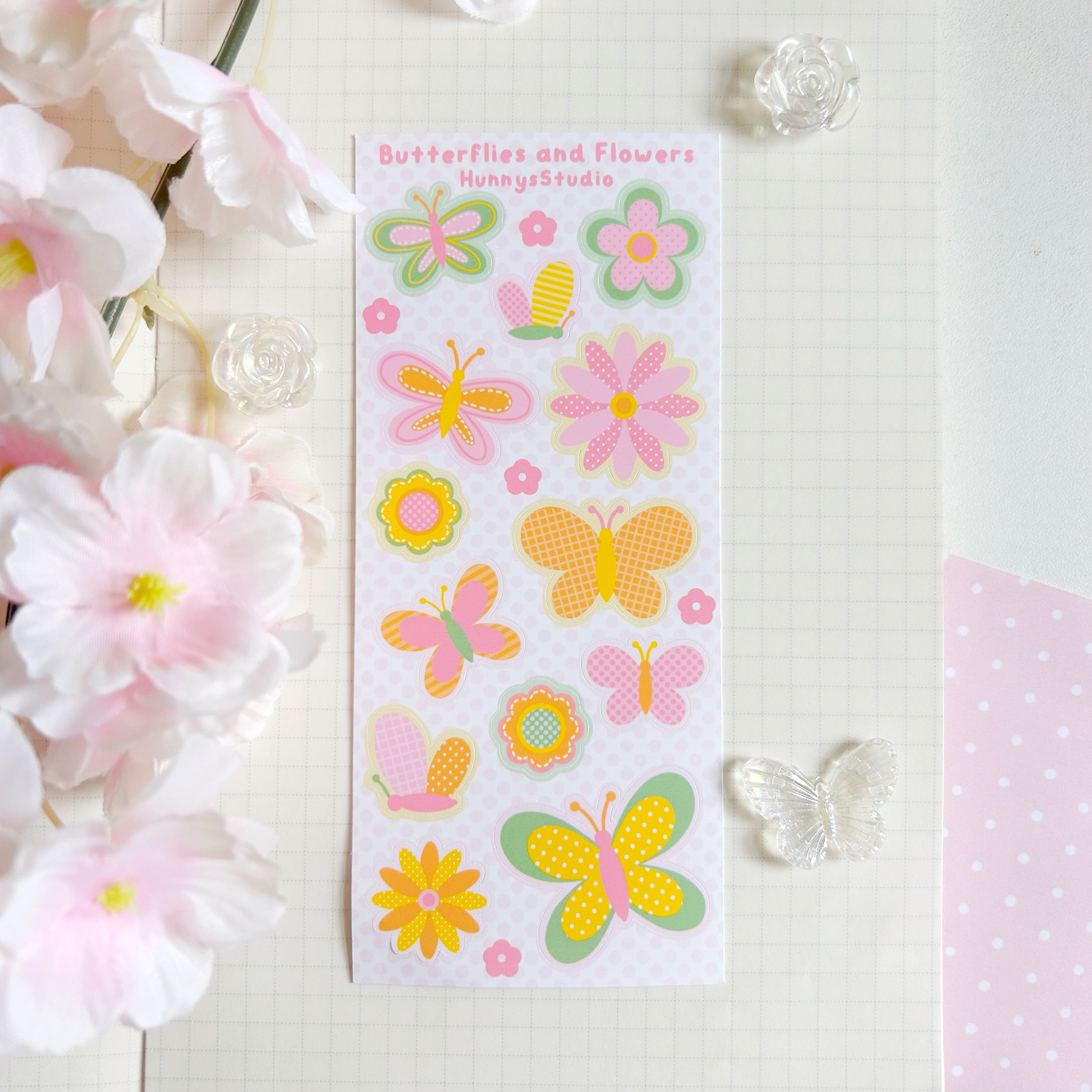 Butterflies and flowers vinyl sticker sheet