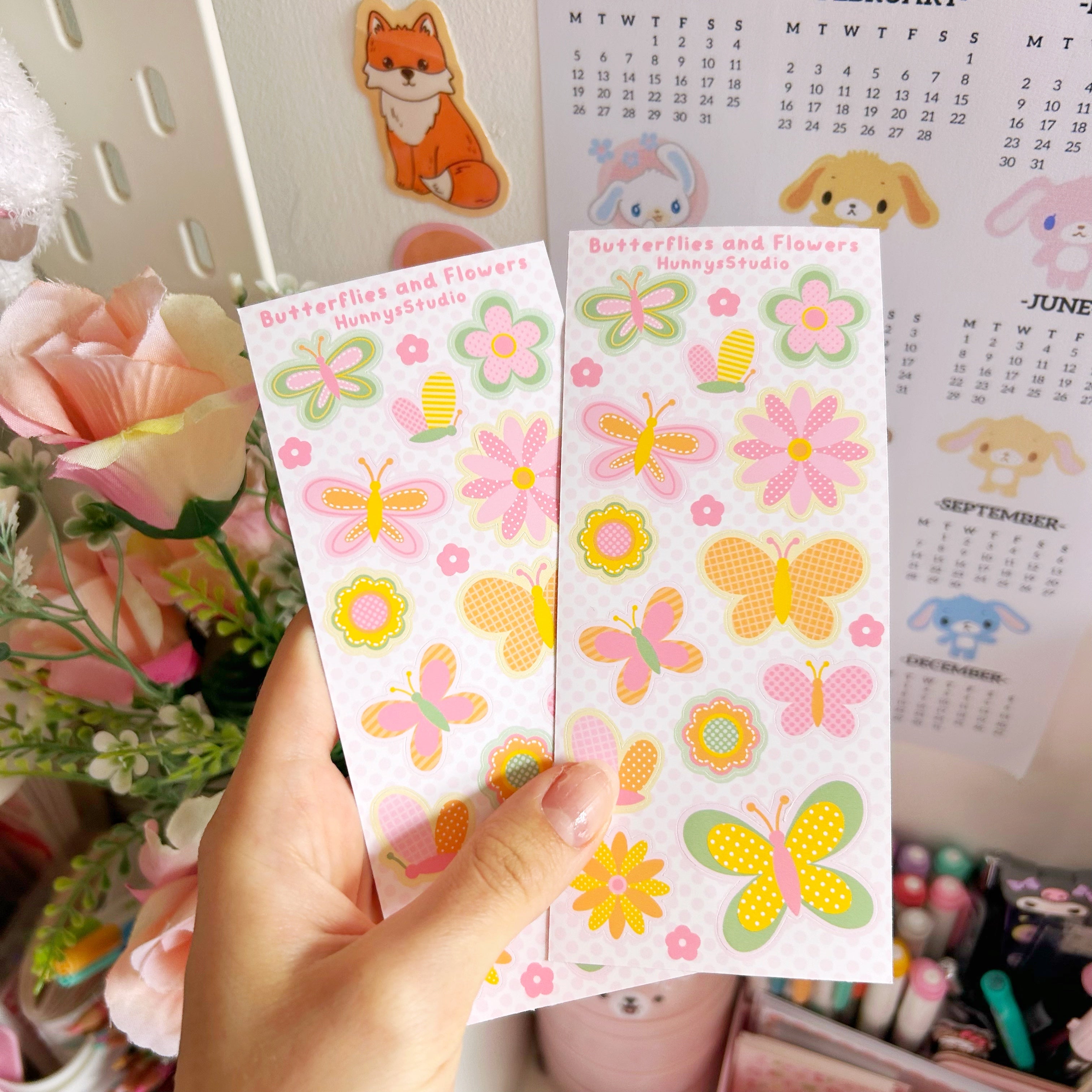 Butterflies and flowers vinyl sticker sheet